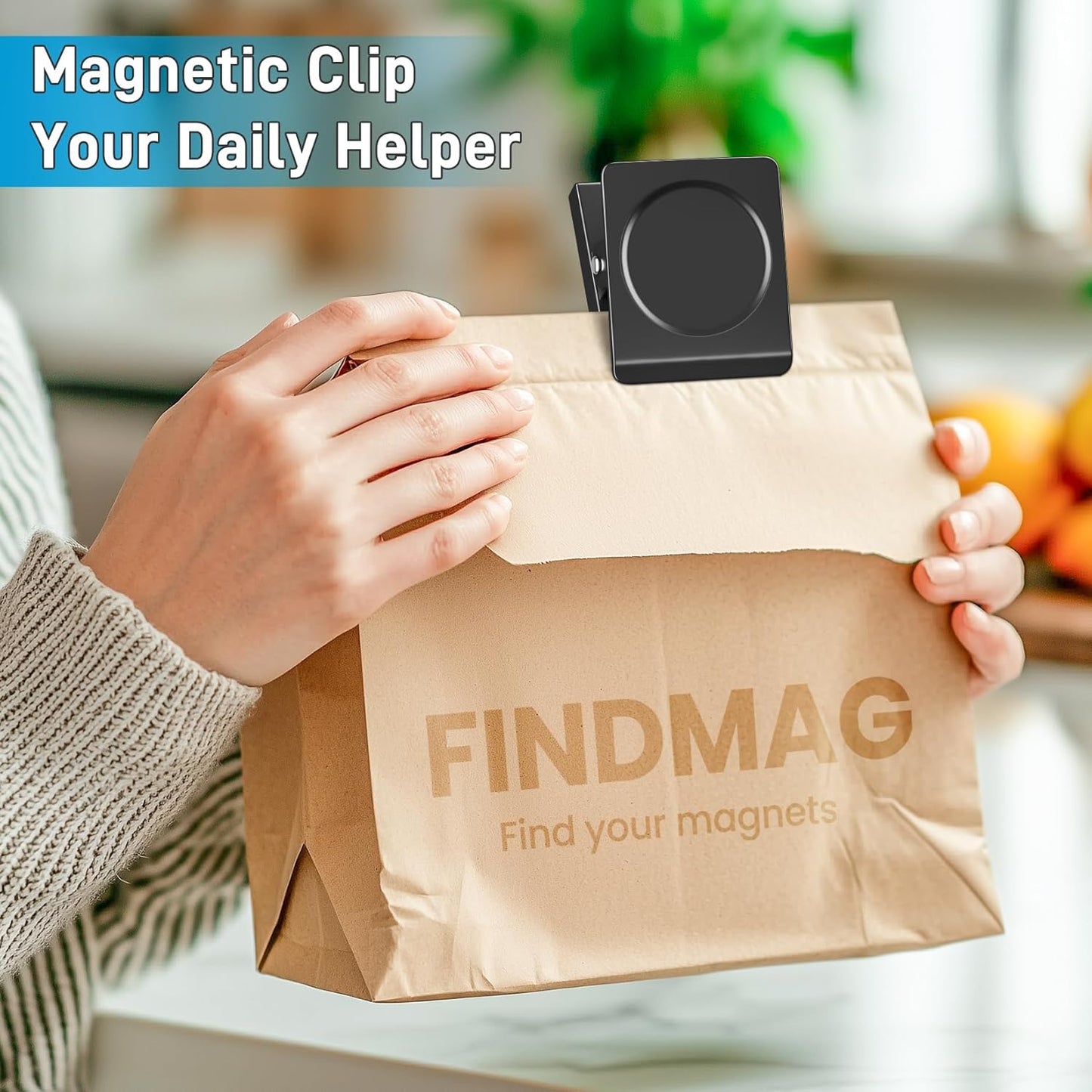 FINDMAG 2.2inch Extra Large Magnetic Clips, Magnet Clip Heavy Duty, Strong Magnet with Clips for Fridge, Whiteboard, Classroom, Kitchen, Home (Black, Pack of 8)