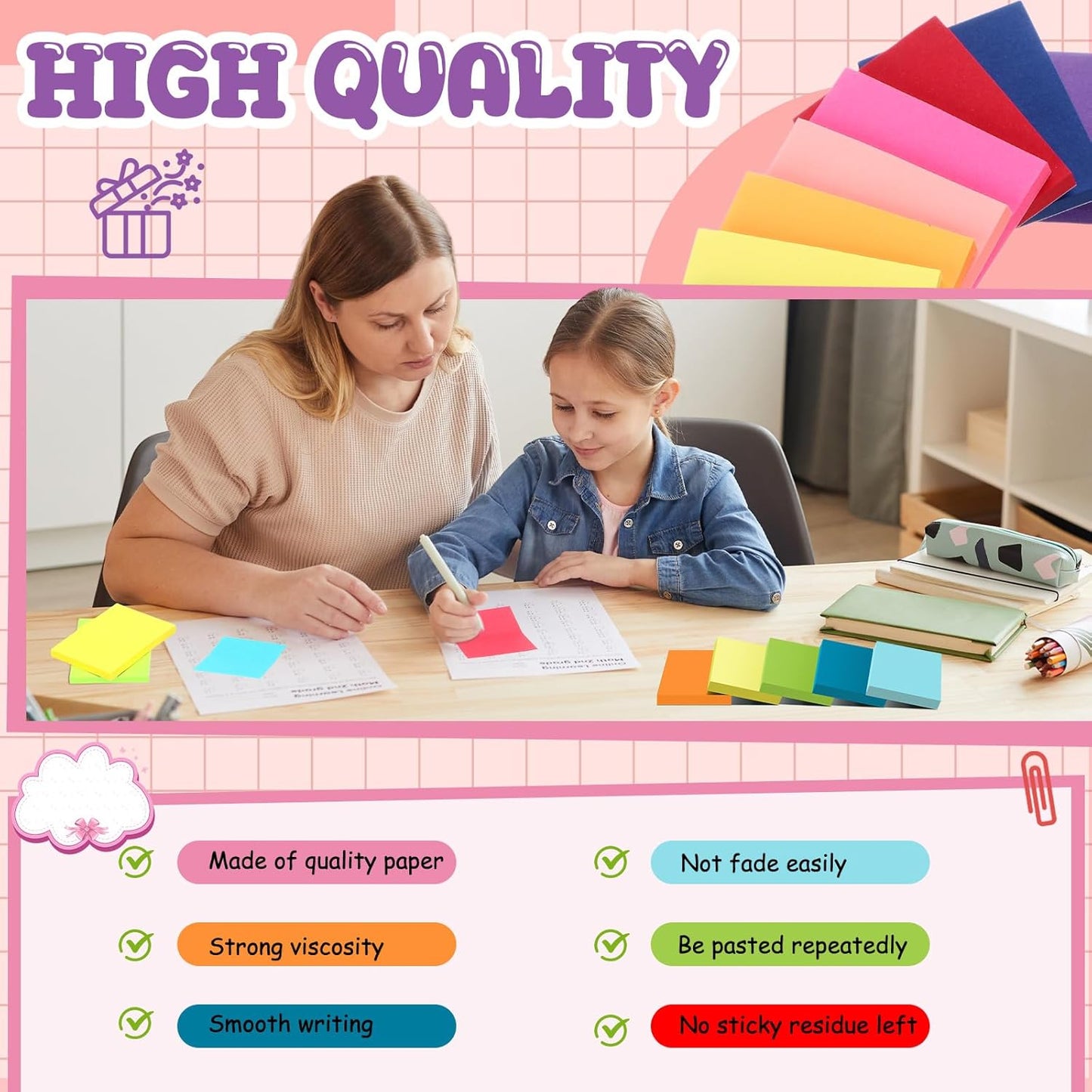 Zubebe 200 Pads Sticky Notes Bulk, Bright Colors Notepads Self Stick Note Square Memo Post Sticky for Office School, 45 Sheets/pad(1.5 × 2 Inch)