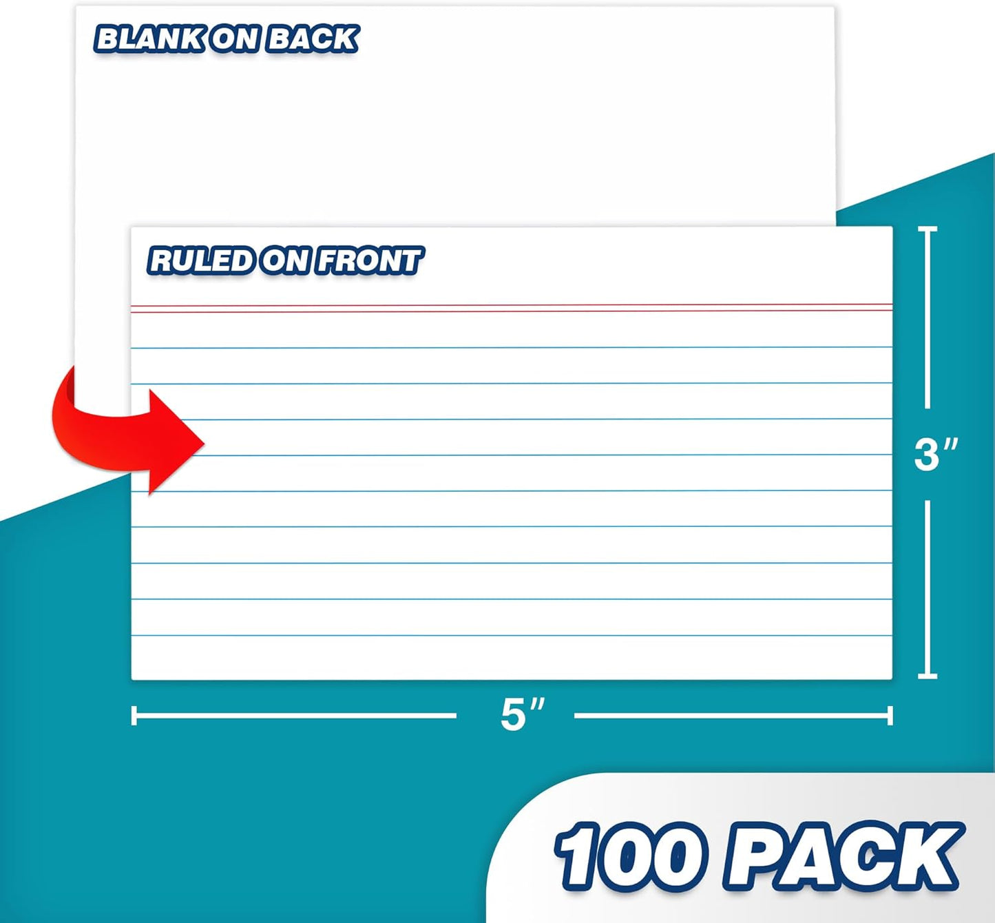 Chell Extra Heavyweight Ruled Index Cards 3x5 Inch, No Bleed-Through, 100 Count, Ruled Front and Blank Back, 85 lb. Cover Weight, White