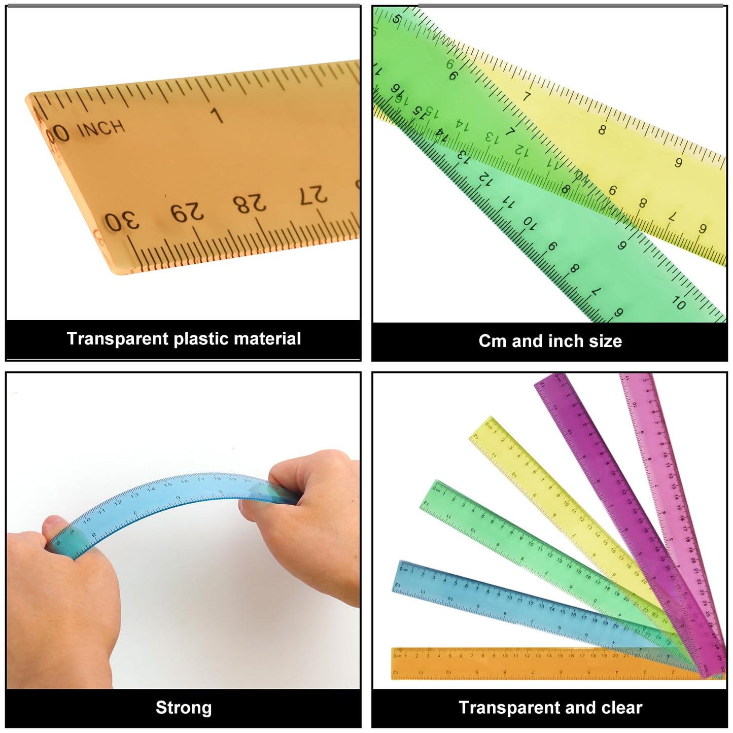 180 Pack 12-Inch Plastic Rulers Bulk, Plastic Ruler, Colored Transparent Ruler with Dual-Scale Measurement, Easy to Store, for Home, or Office and, Practical Use by KUKLIPJIM