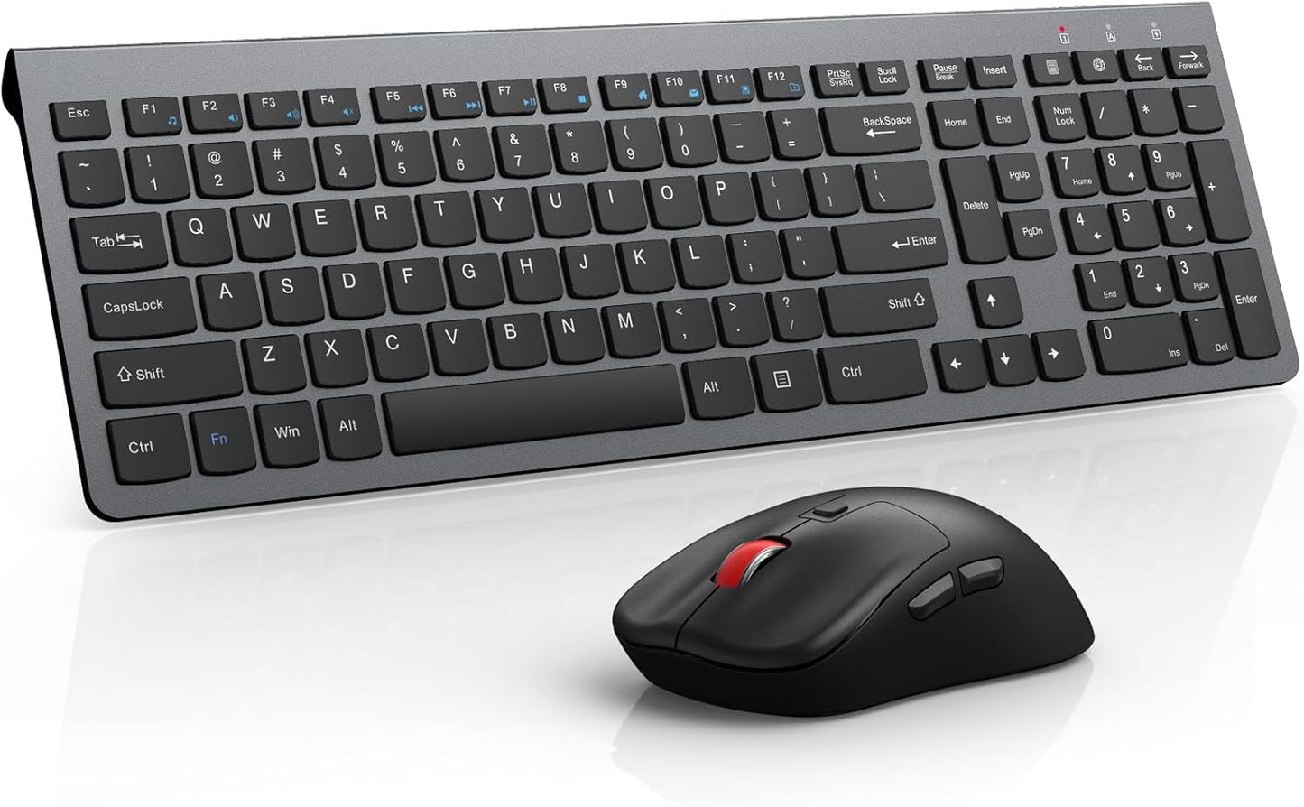 Wireless Keyboard and Mouse Combo,Quiet Click,Full Size Design with Number Pad,Ergonomic Mouse with 5 DPI,Sleep Mode-2.4G Silent Portable Cordless Combo for Laptop/PC/Computer/Mac(Grey)