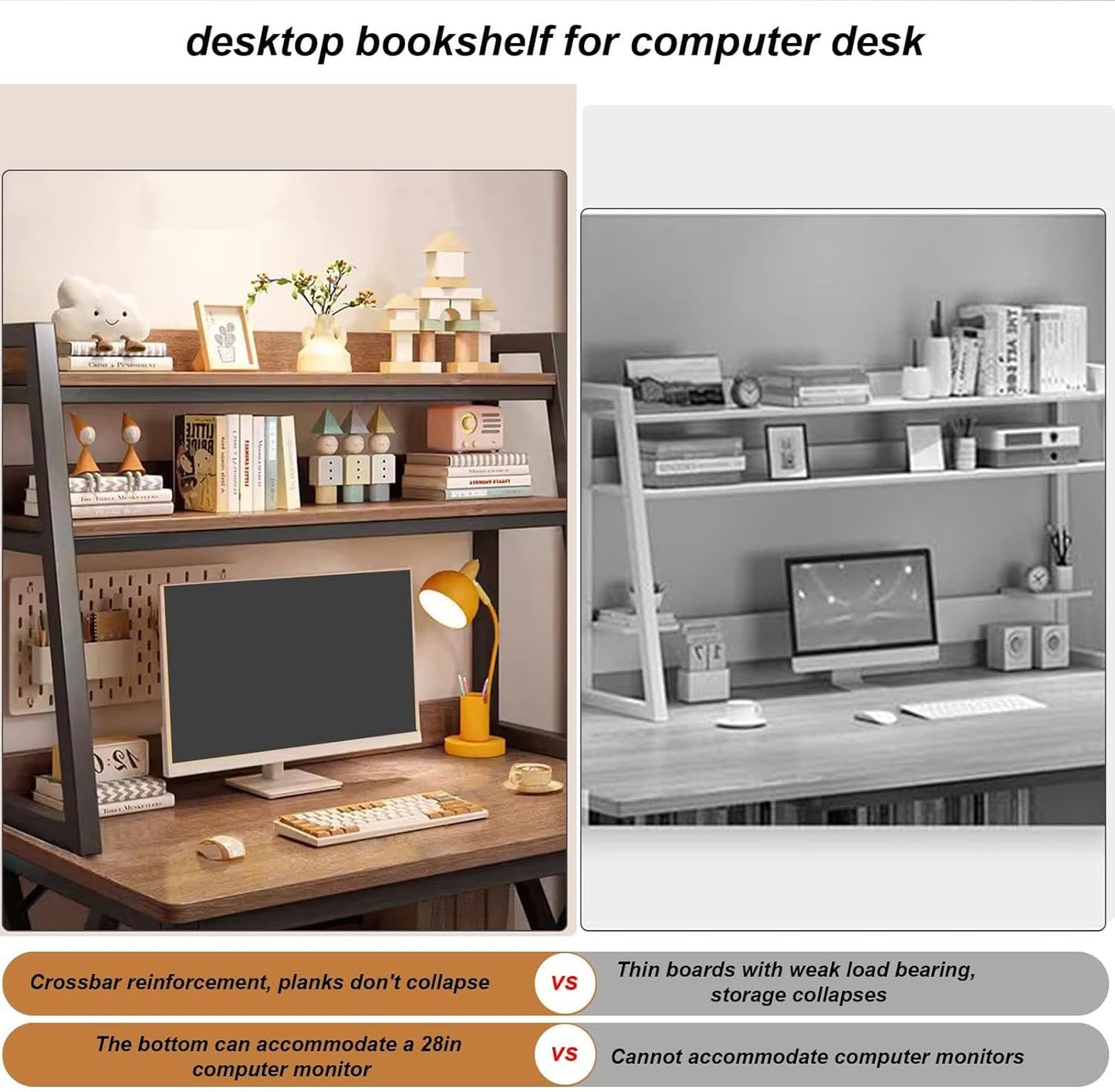 FPIGSHS Desktop Hutch Shelf，2-Tier Computer Desktop Bookcase Desk Organizer Shelf for Top Multipurpose Countertop Display Storage Rack for Home Office Dorm Use (115cm/45.2in)