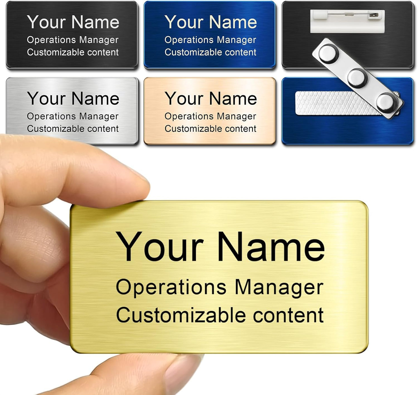 Engraved Personalized Name Tags with Magnet Clip or Pin - Stainless Steel Custom Magnetic Name ID Badge Tag for School Teacher, Kids, Business Work Lable Sign Employee Name Plate (3“x1.5 Magnet)