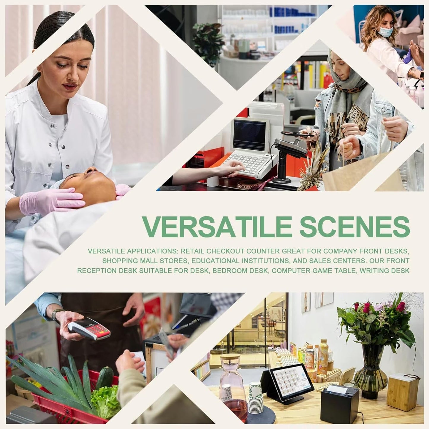 Reception Desk Modern Front Office Desk Reception Counter Receptionist Room Tables with Lock Drawer Checkout Cashier Counter for Lobby Beauty Salon, No Assembly Required White and Wood 79inch