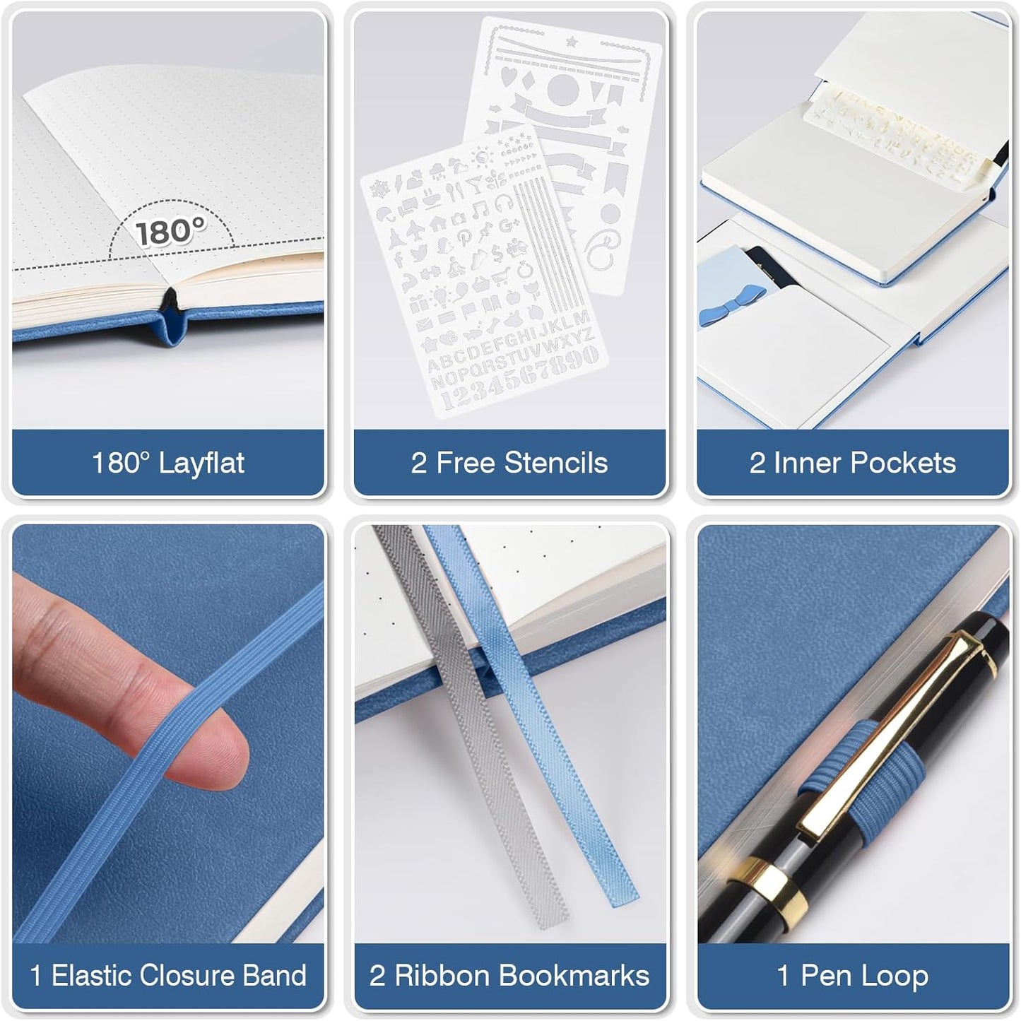 Bullet Dotted Journal Notebook 3 Pack, A5 Dotted Journal with 120gsm Paper, Leather Dotted Notebook, Hardcover Dot Grid Notebook Each with 156 Nmubered Pages, Dot Journal for Women, 5.75" × 8.38"