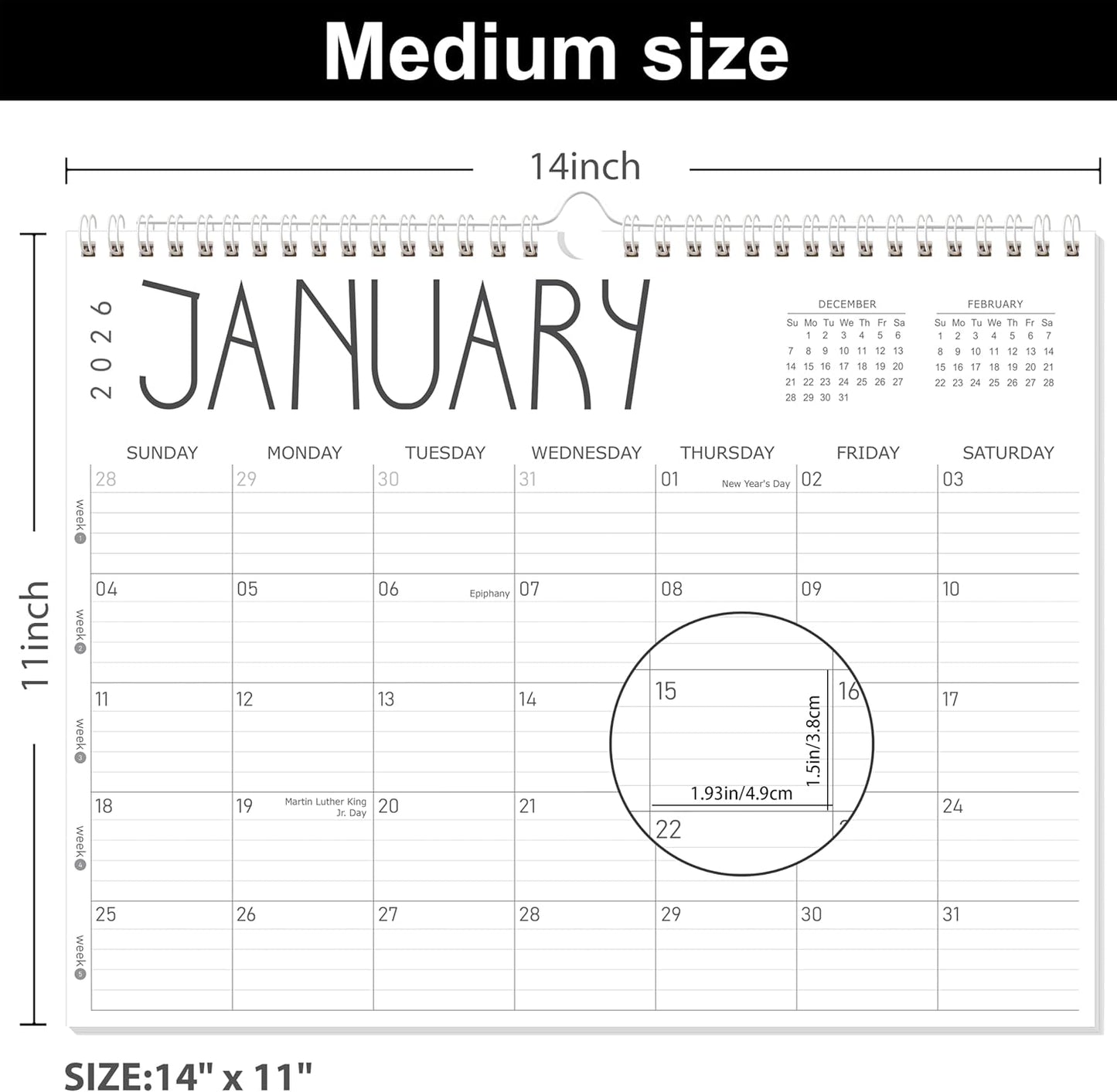 GuassLee Wall Calendar 2026-2027, 24-Month Wall Calendar Runs from January 2026 until December 2027,14" X 11" Hanging Monthly Planner with Thick Paper, Ruled Blocks for Home School Office Organizing