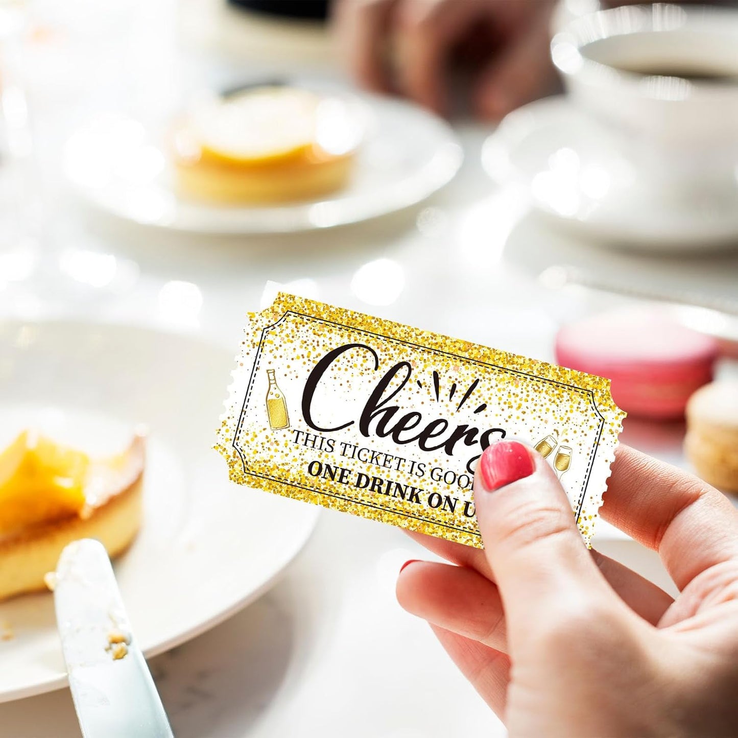 1000 Pcs Drink Ticket Single Raffle Tickets Roll Golden Sequins Cocktail Design Cheers Free Drink Ticket for Events Wedding Work Formal Parties Leisure Class Reward