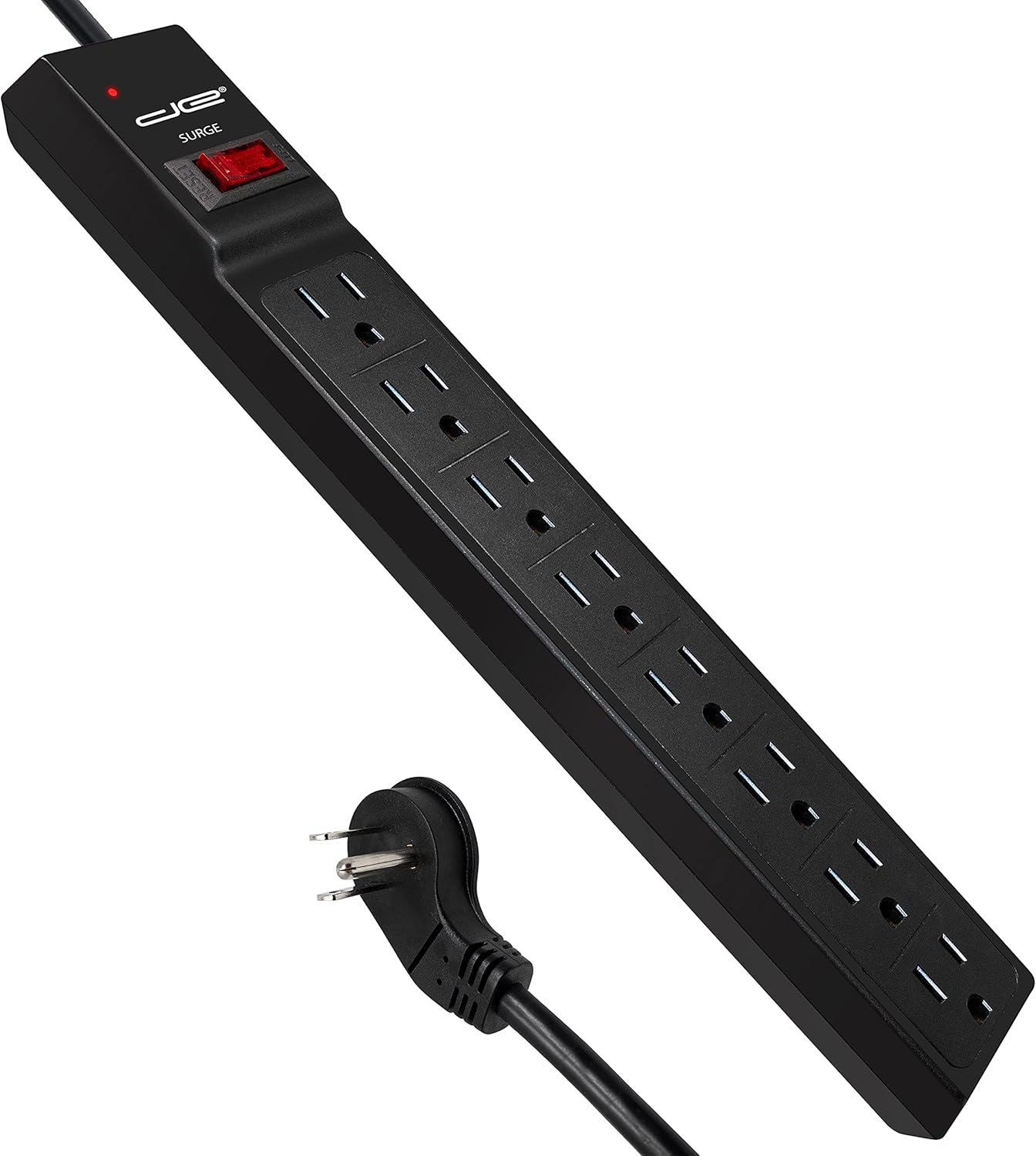 Digital Energy 15 FT 8 Outlet Surge Protector Power Strip - 15 AMP, 1875 W, 125 V, 350 J Surge Protection, ETL Listed - Flat Plug, Black
