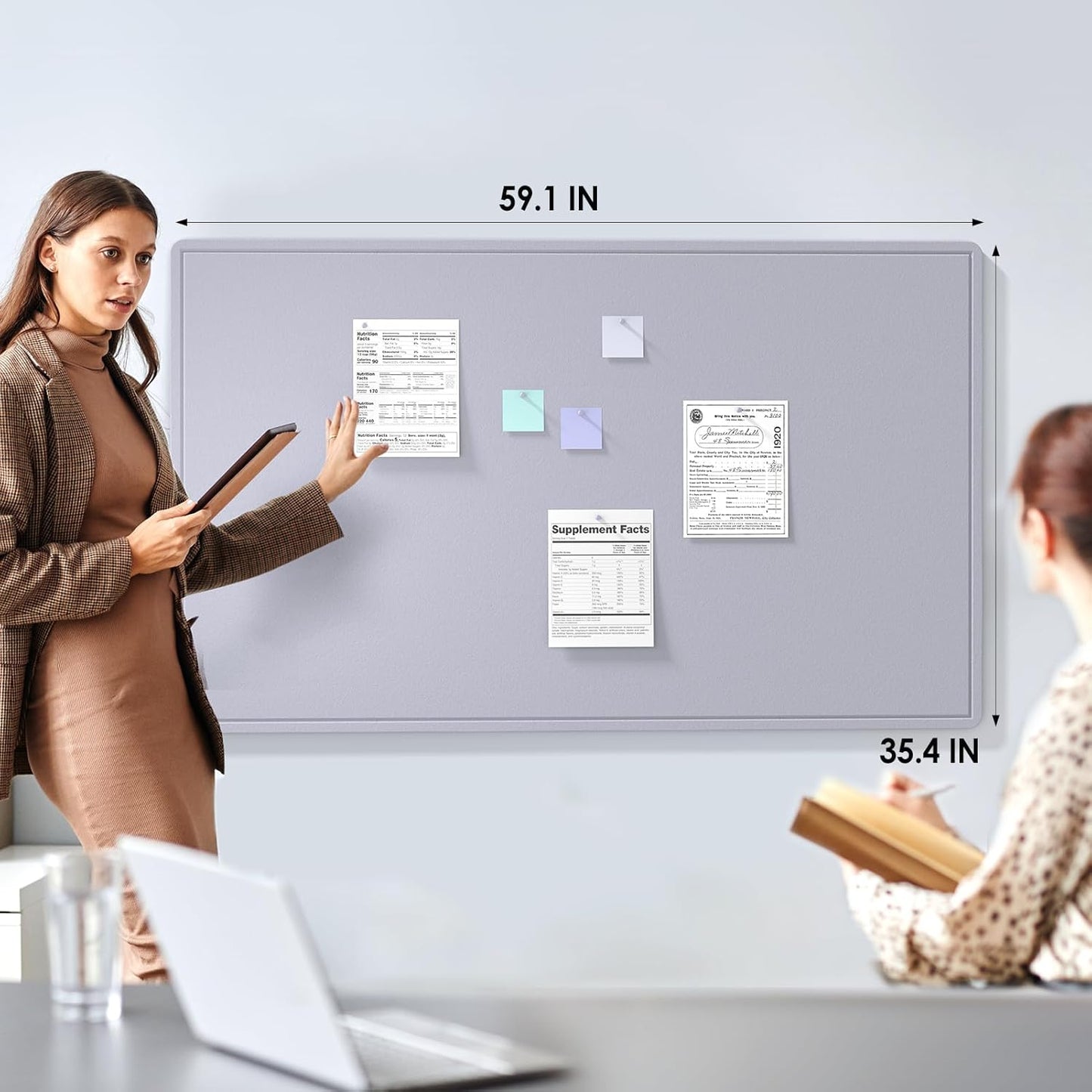 MaxGear Extra Large Bulletin Board 60" x 36", Foldable Felt Board Vision Board Supplies, Cork Board for Office, Home, School, Small Pin Boards for Walls Decorative Display Board Moonlight Gray