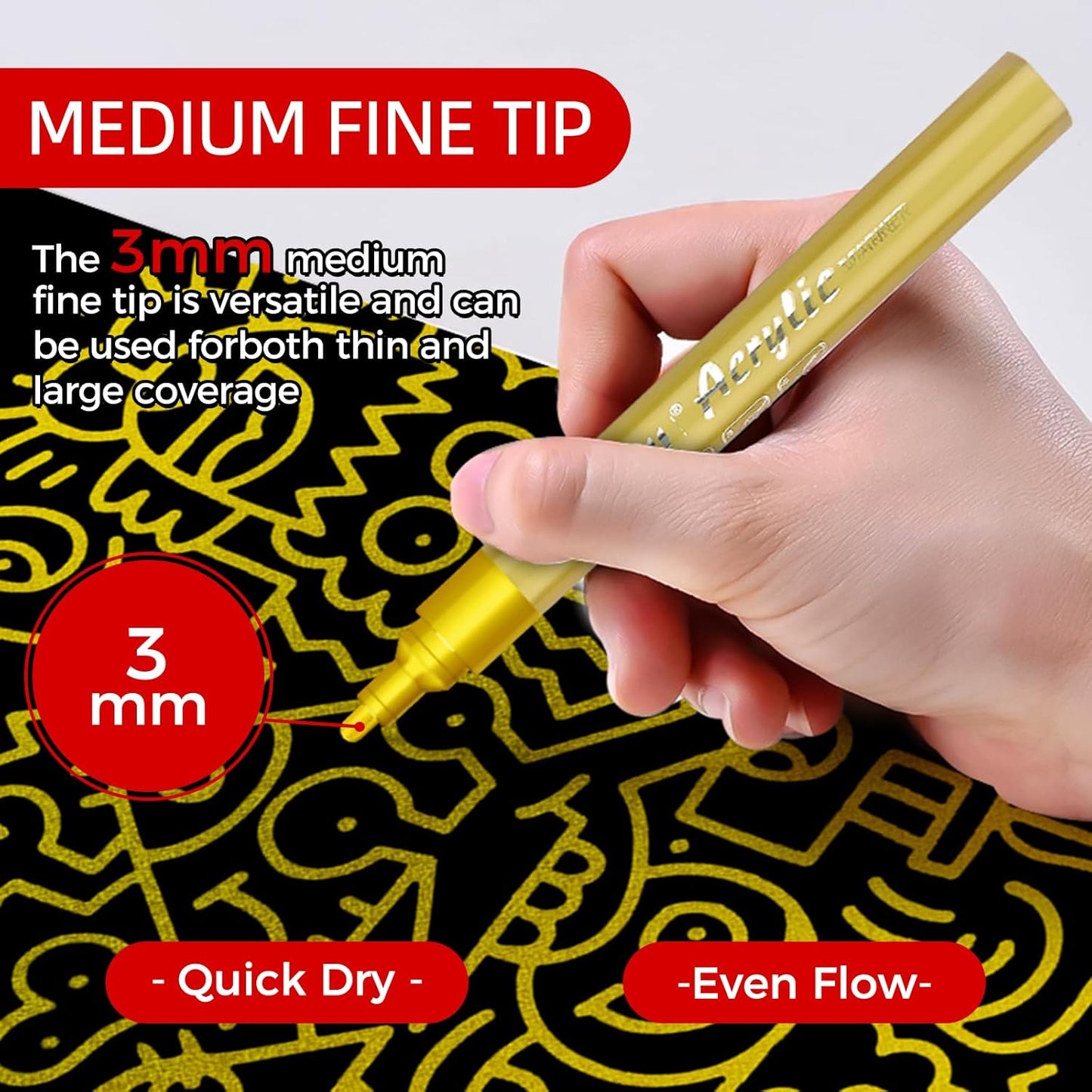 SFAIH Gold Paint Markers Pens - 4 Pack 2-3MM Medium Tip Metallic Acrylic Markers for Poster Board, Wood Signs, Glass Jars, DIY Home Decor