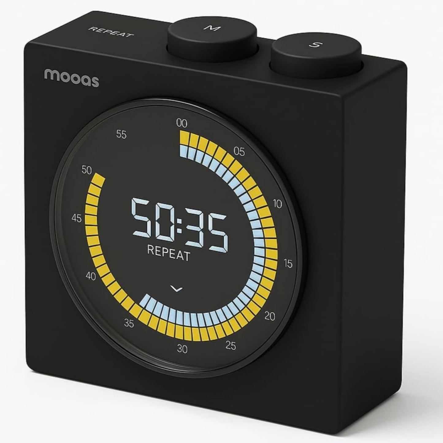 mooas Time Loop Digital Visual Timer, Rechargeable Wireless, LCD Large Display, Portable, Visual Timer, Brightness Adjustment, Count Up/Down, Pomodoro Timer for ADHD, Study, Home Schooling (Black)