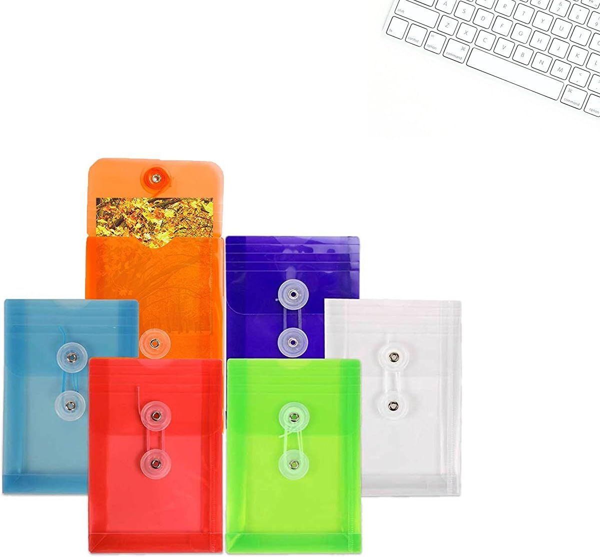 JAM PAPER Plastic Envelopes with Button & String Tie Closure - 4 1/4 x 6 1/4 - Assorted Colors - 12/Pack