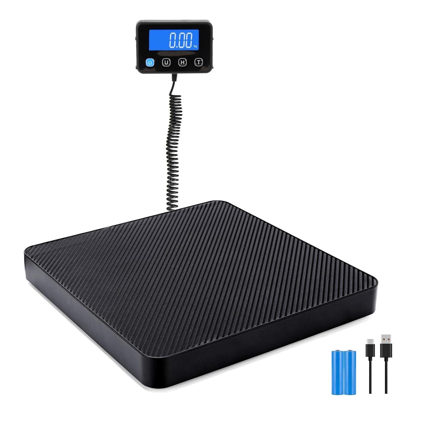 Digital Shipping Scale, 5g High Accuracy 440 lb Postal Scale with Hold and Tare Functions for Parcels/Luggage/Home, Silicone Surface, Extended LCD Display, Batteries and AC Adapter Included