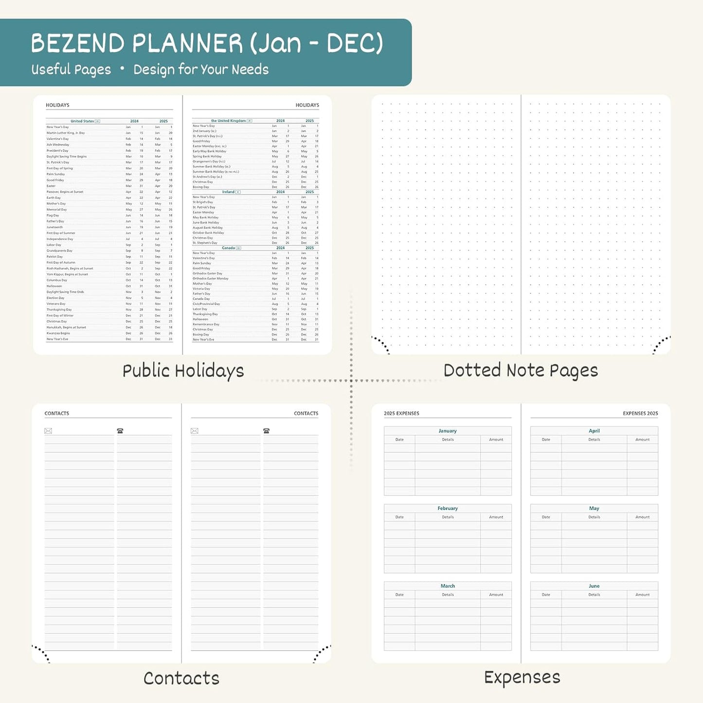 BEZEND Pocket Calendar 2026 Weekly and Monthly (3.5" x 6") Small Daily Planner for Purse (Jan-Dec) with Notes & Expenses, Inner Pocket, Pen Holder, Vegan Leather Hardcover - Mint Green