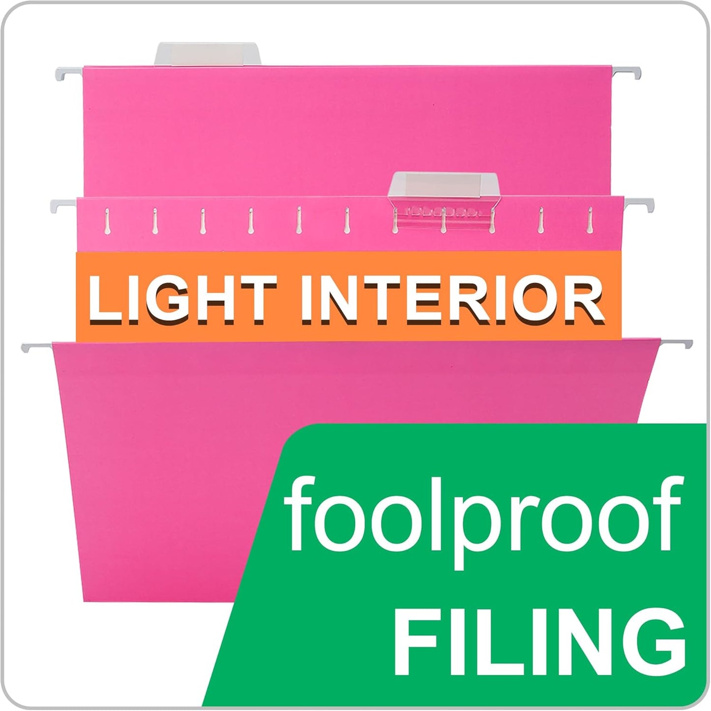 Pink Hanging File Folders,25 Packs Letter Size File Folder,Designed for Bulky Files,Filing Cabinet,1/5 Adjustable Tabs for Office,School,Home