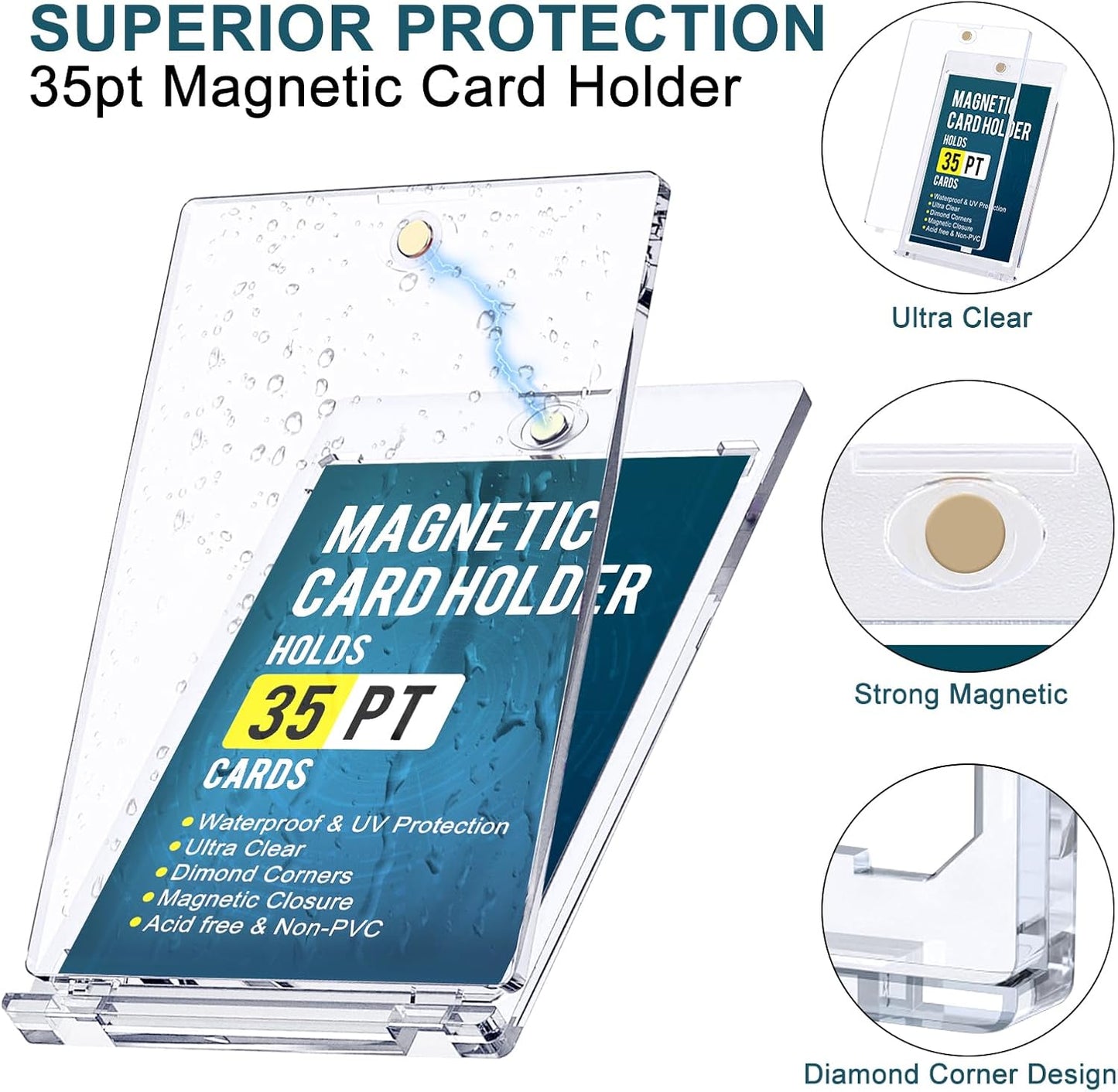 GEAoffice 50pc 35pt Magnetic Card Holder with Display Stands, UV Protection Baseball Card Holder for Trading Cards, Hard Plastic Display Card Protectors for Baseball Cards, Sports Cards