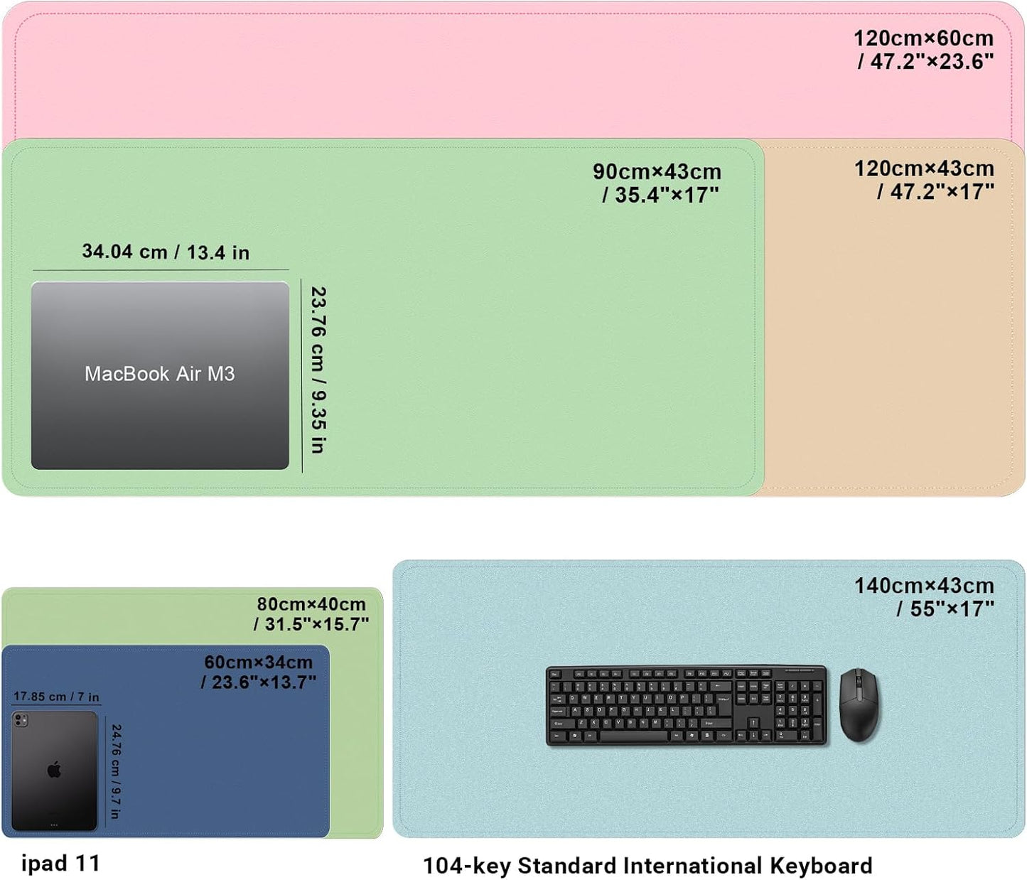 PU Leather & Cork Desk Blotter, Office & Home (Purple Pink) - Non-Slip Keyboard & Mouse Mat, 47.2" x 17"