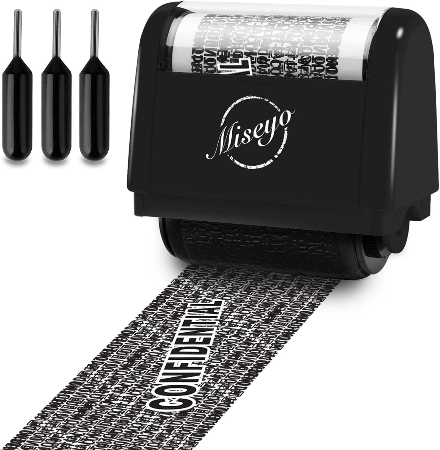Miseyo Identity Theft Protection Roller Stamp Set - Black (3 Refill Ink Included)