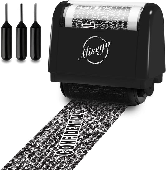 Miseyo Identity Theft Protection Roller Stamp Set - Black (3 Refill Ink Included)