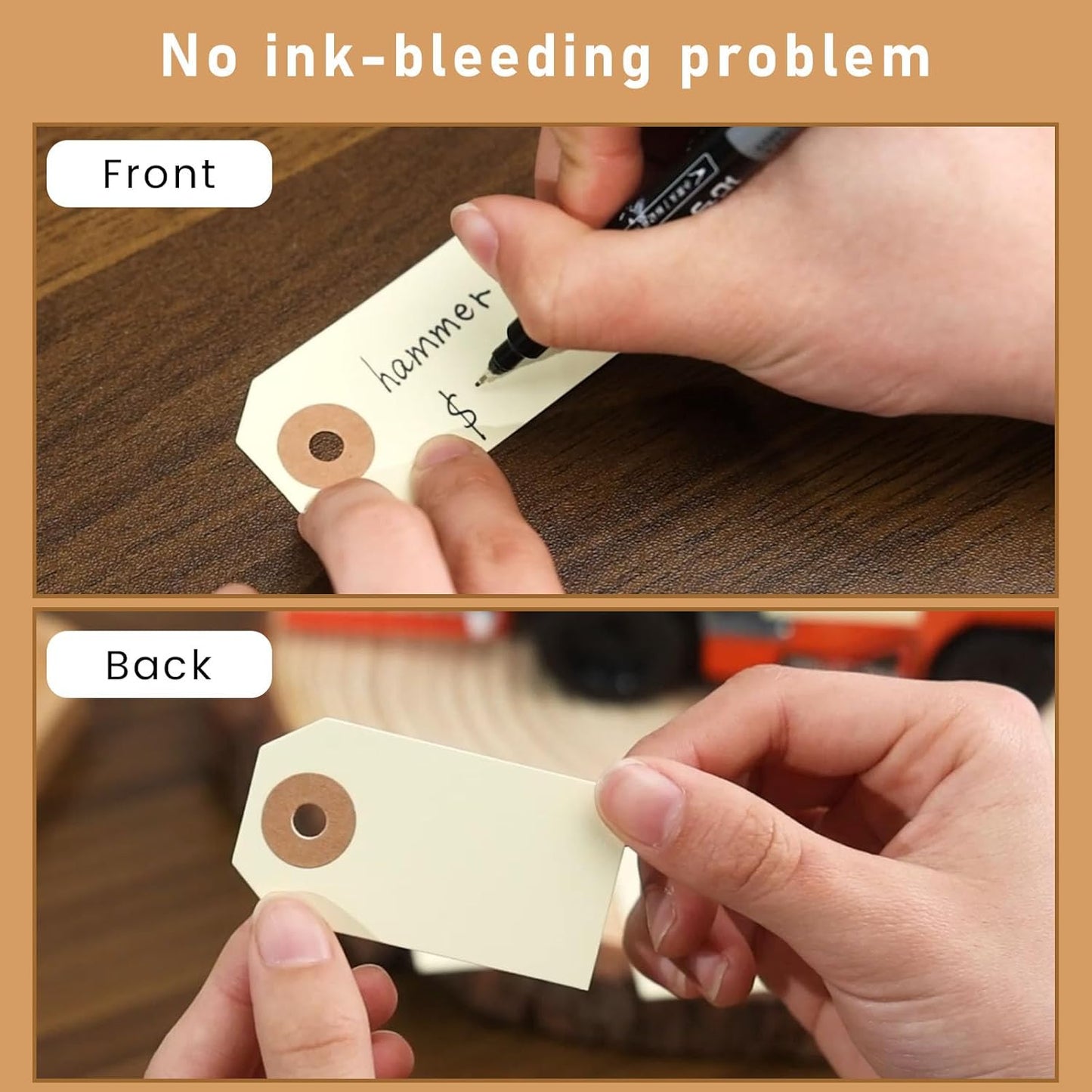 SallyFashion 100 Pack Pricing Tags with String, Blank Labeling Tag with Reinforced Hole and Metal Wire, Manila Hang Tabs for Luggage Clothing Sale Supplies Equipment Parts, Gift Tags(2 3/4" x 1 3/8")