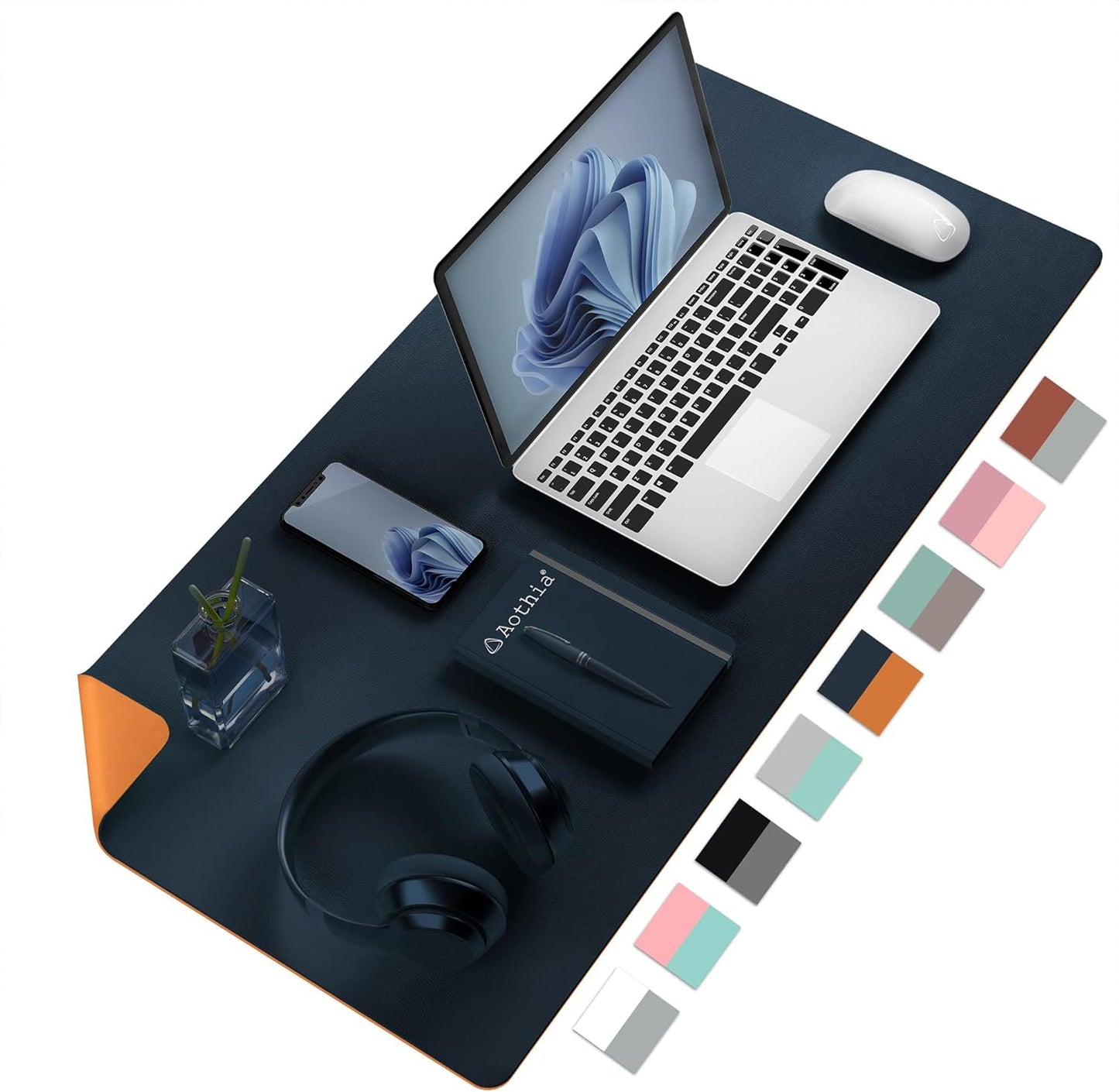 Desk Mat Large Protector Pad For Home, Office - Smooth Surface Soft Multifunctional Dual-Sided Desk Mouse Pad For Desktop, Waterproof, PU Leather (Dark Blue, 23.6" x 13.7")