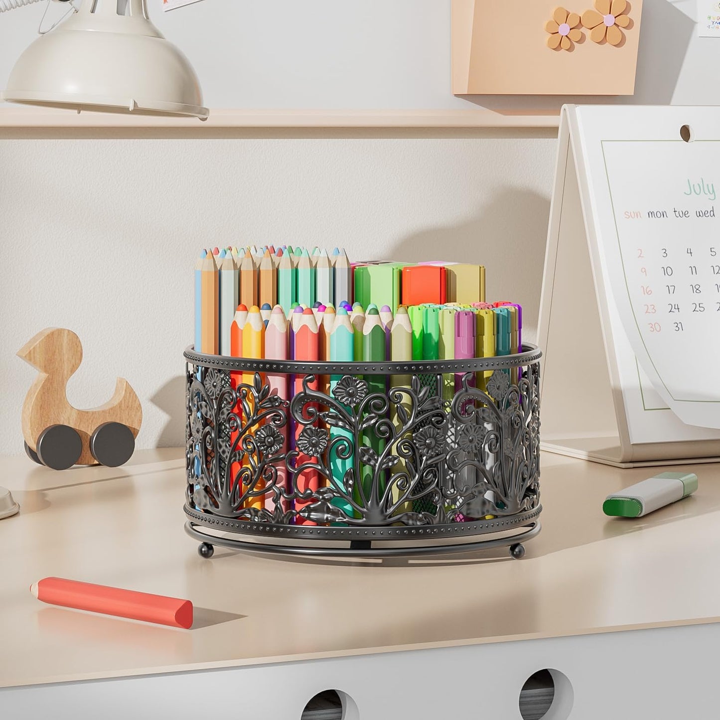 EKNITEY Pencil Holder for Desk - Cute Rotating Pen Organizer Caddy Desktop Storage Stationery Supplies for Office Home Classroom School