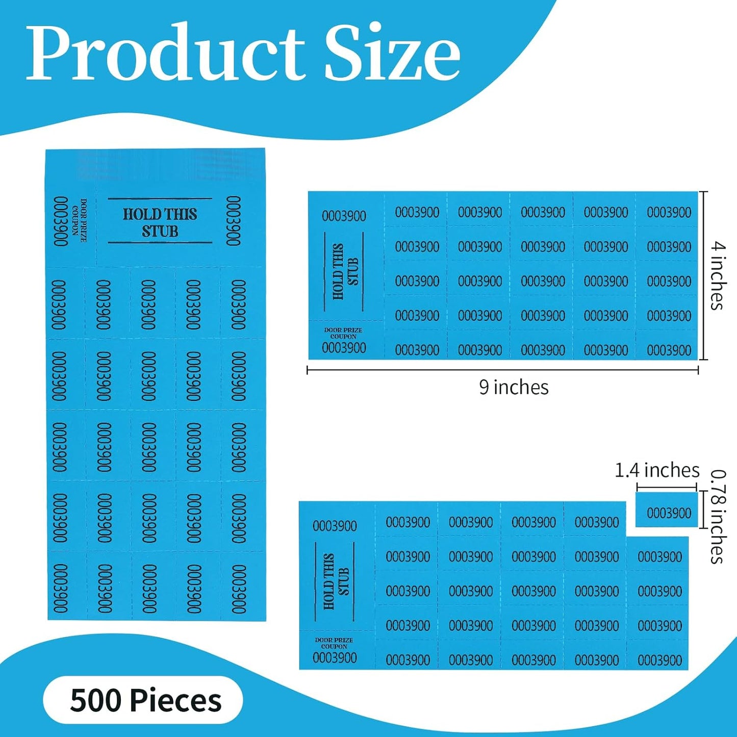 500 Pieces Auction Silent Ticket Basket Tickets Raffle Tickets Sheets Blue 4"×9" for Chinese Door Prize Fundraiser Drink Carnival Penny Auction Events-500 Numbers