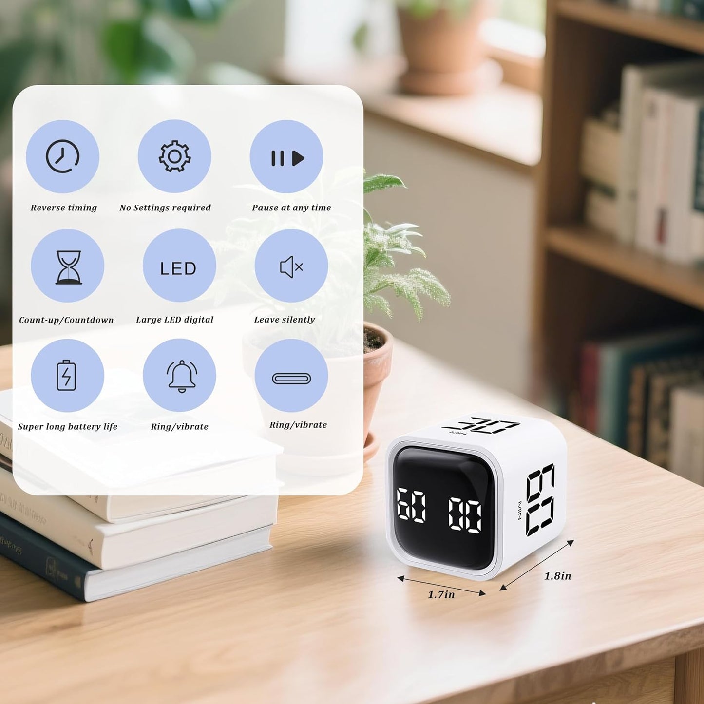 Rotating Pomodoro Timer 5,10,30, 60 Minutes Preset,Desk Productivity Flip Timer, Visual Cube Countdown Stopwatch,Custom Modes/Vibration/High/Low Volume,ADHD Timers, for Study, Work, School, Kitchen