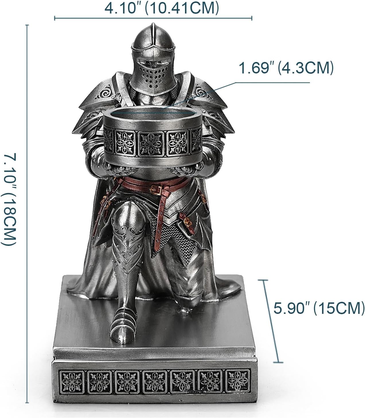 King's Guard Kneeling Knight Candlestick Holders Resin Posture TeaLight Holder Warrior Mobile Phone Stand Pen Holder Candle Holder for Restaurant, Altar, Home Table(Silver)