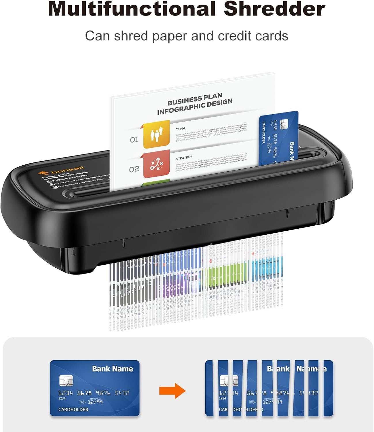 Bonsaii Paper Shredder for Home Use, 6 Sheet Strip Cut Small Paper Shredder Without Basket for Home Office, Portable Shredder Extendable Arm Design with Overheat Protection (S123-B)