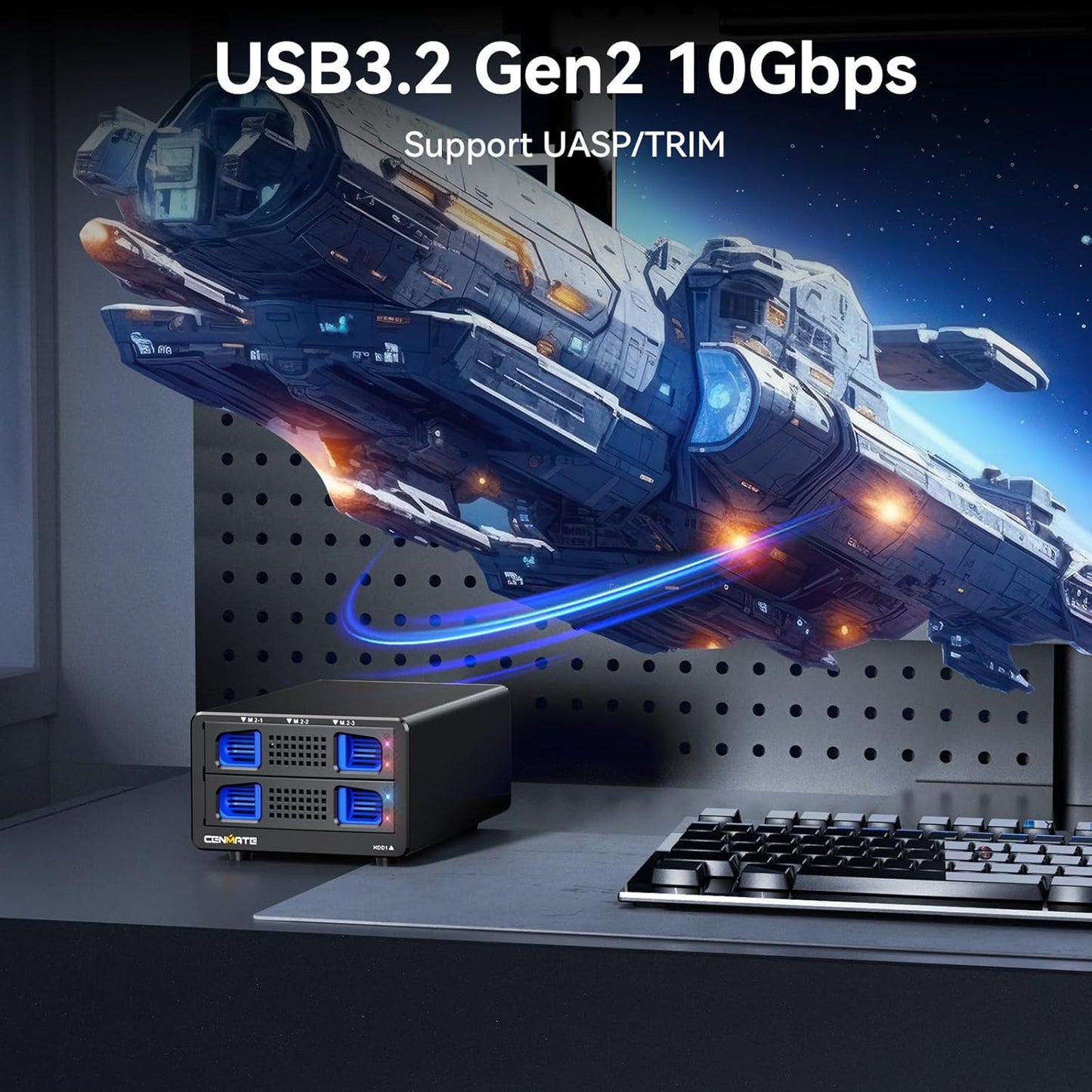 Hybrid 2.5/3.5" SATA HDD/SSD+3* M / B+M Key M.2 NVMe Enclosure with Cooling Fan and USB A/C 3.2 Gen 2 (10Gbps), Hard Drive Enclosure Support 46TB(22TB HDD+3*8TB 2230/2242/2260/2280/22110 SSDs)