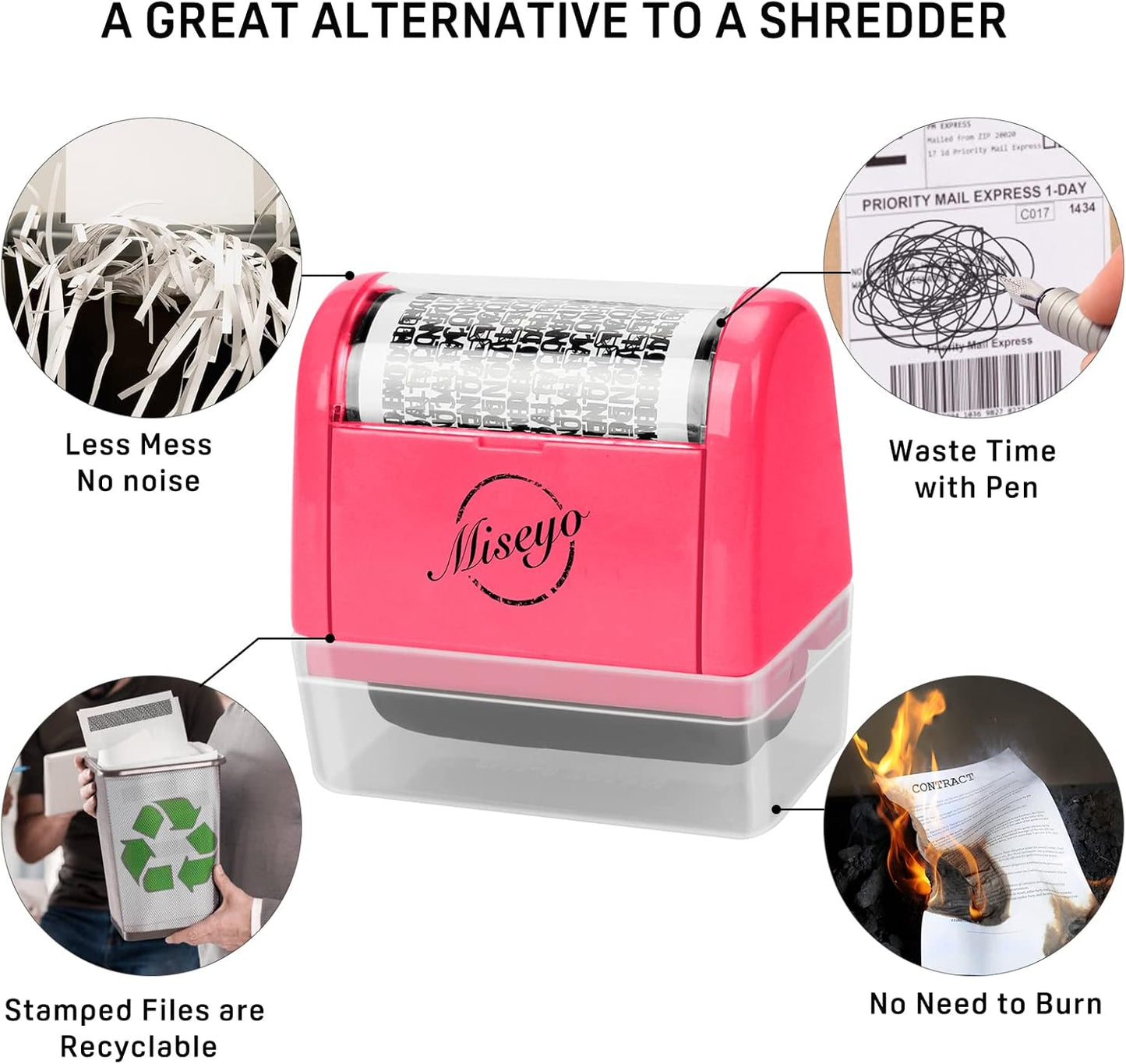 Miseyo Wide Identity Theft Protection Roller Stamp Set - Peach (3 Refill Ink Included)