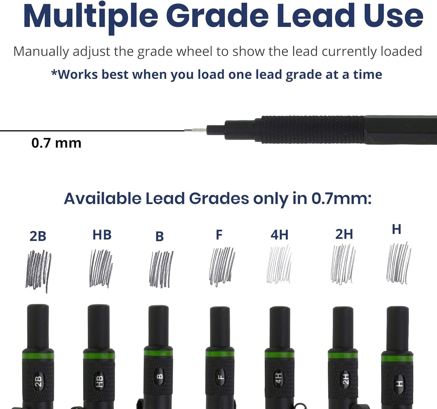 Pacific Arc Chromagraph Metal Mechanical Pencil .7 mm Black Barrel Mechanical Pencil with Built In Lead Pencil Grade Indicator, Lead Pencil Holder for Drafting, Sketching, and Drawing