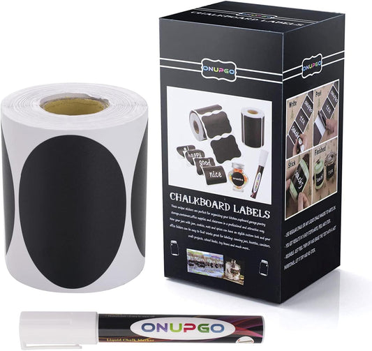 ONUPGO Chalkboard Labels-180pcs Waterproof Reusable Blackboard Stickers with 1 Liquid Chalk Marker for Mason Jars, Parties Decoration, Craft Rooms, Weddings, Storage, Organize Your Home & Kitchen