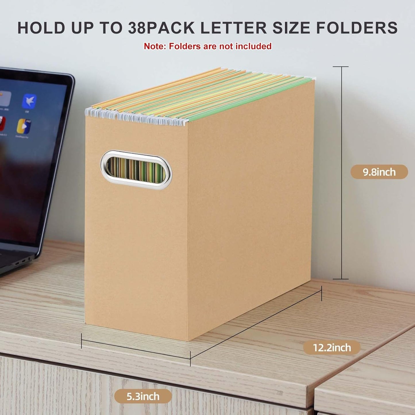 Oterri File Organizer, 4 Packs Small Storage Box, Cardboard File Folder Organizer, Collapsible File Box for Hanging File Folders Letter Size, Portable Filing Organizer with Handle (Brown)