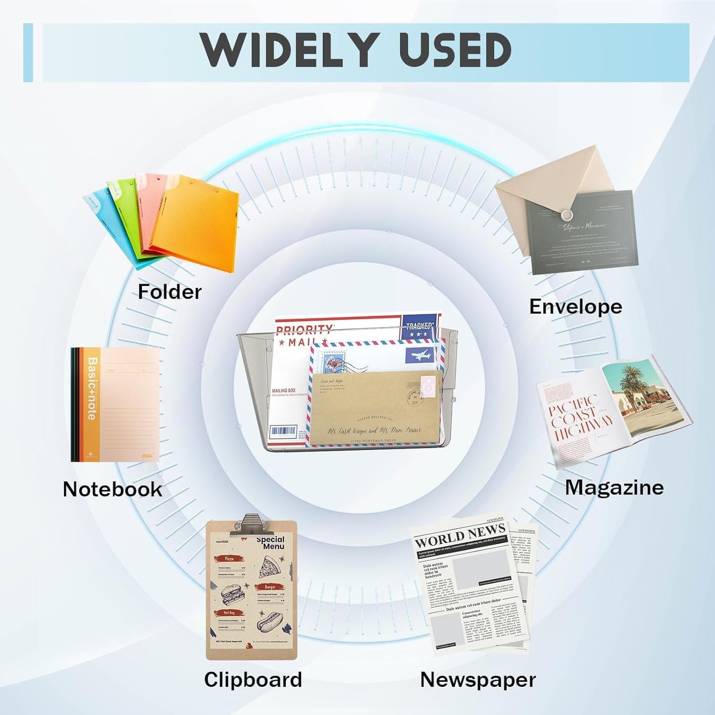 4 Pack Clear Acrylic Single Pocket, Plastic Hanging Wall Mount File Holder for Office Home, Clear