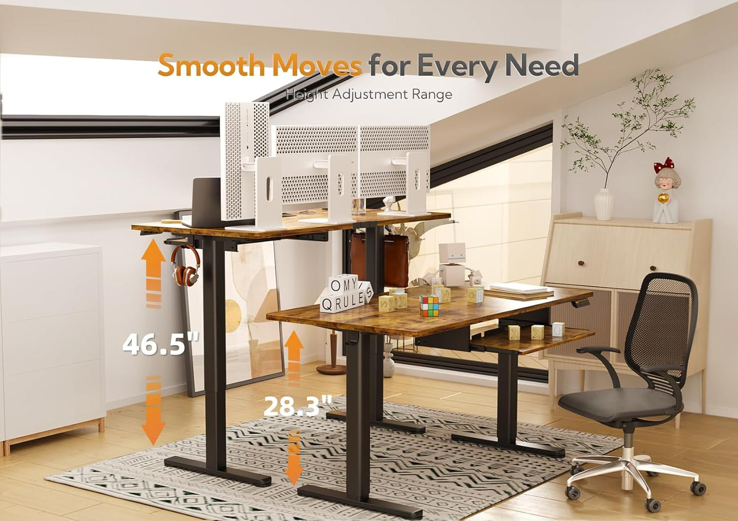 Claiks Standing Desk with Keyboard Tray, Standing Desk Adjustable Height, Raising Desks for Home Office and Computer Workstation, 48 Inches, Rustic Brown