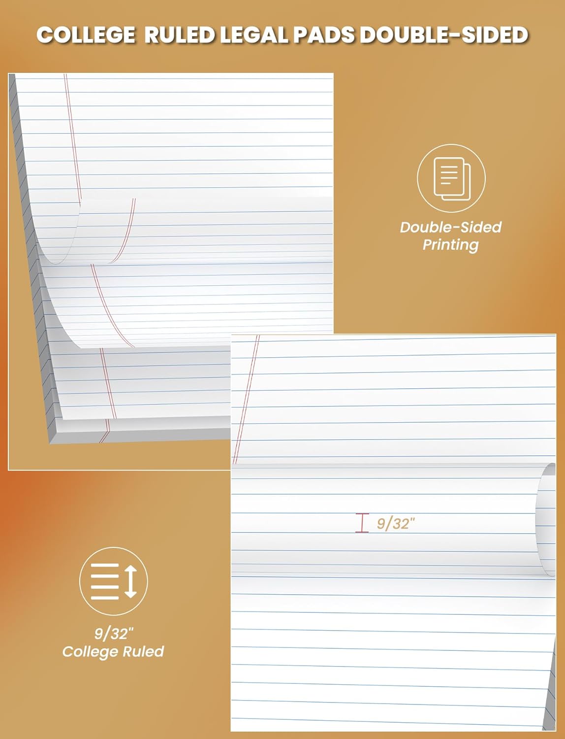 12 Pack White Legal Pads 8.5 x 11 College Ruled, 30 Sheets Per Note Pads 8.5 x 11, Perforated Lined Paper Pads 8.5 x 11.75, Writing Pads with Sturdy Backing, Legal Notepads for School, Office, Home
