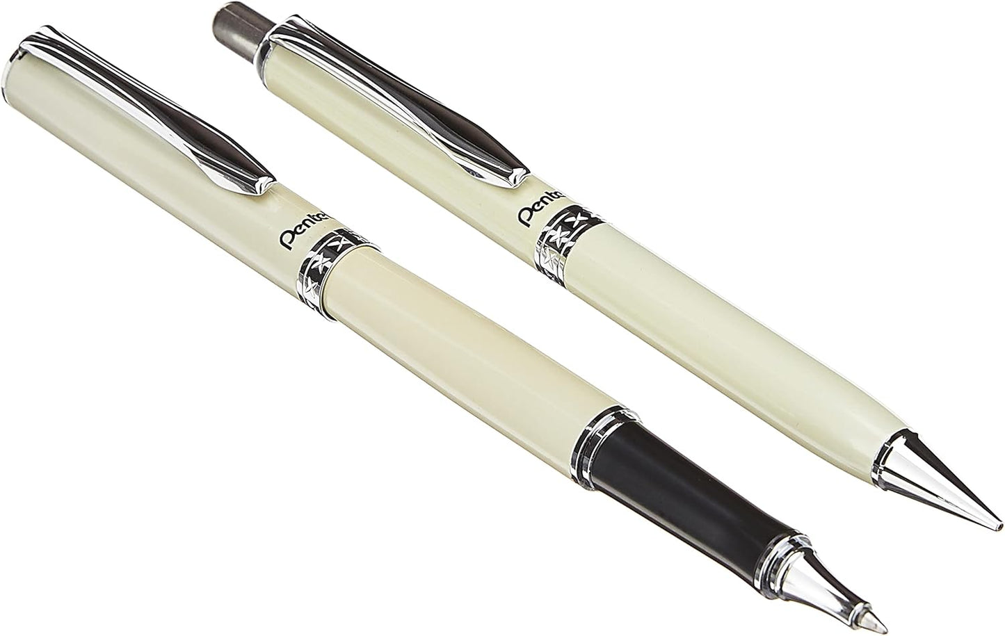 Pentel Libretto Roller Gel Pen and Pencil Set with Gift Box, Pen 0.7mm and Pencil 0.5mm, Cream Barrels (K6A8W-A)