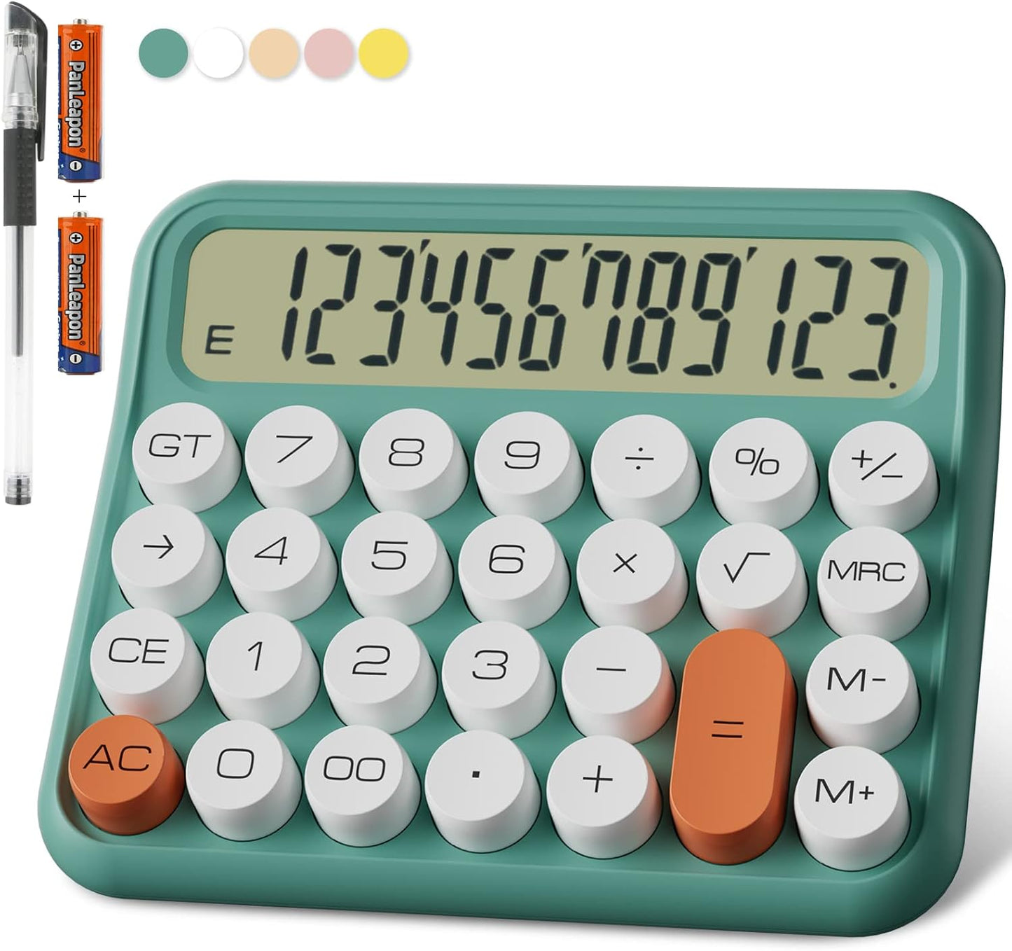 Mechanical Calculator 12 Digit Extra Large 5-Inch LCD Display, DECKLIT Battery Desk Calculator, Big Buttons Easy to Press Use as Office Calculators Desktop, 15°Tilt Screen for Kids Calculator(Green)