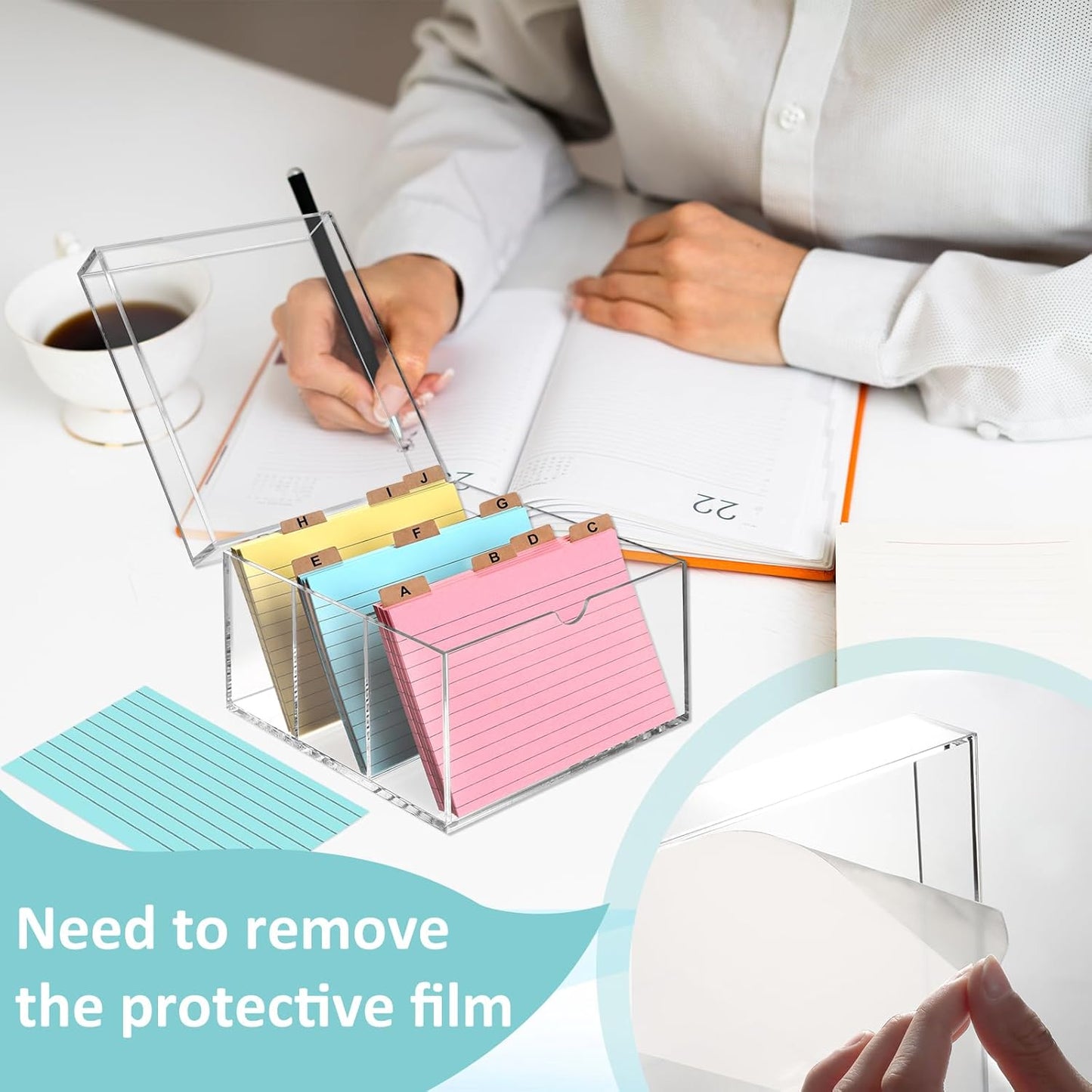 4x6 Index Card Holder Acrylic Index Card Organizer Clear Index Card Box Flash Card Holder with 5 Index Card Dividers Recipe Cards Holder Notecard Storage Box 150 Ruled Cards Stickers For Office Desk