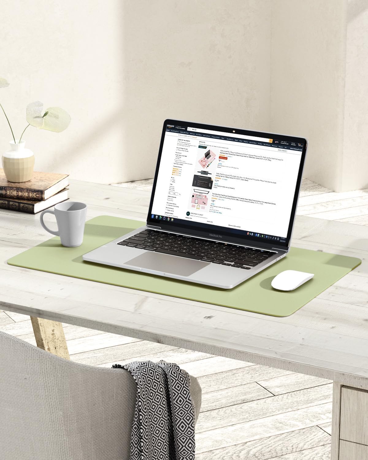 YSAGi Non-Slip Leather Desk Pad, Waterproof Laptop Computer Desk Keyboard Mat, Table Protector Blotter Mat, Large Mouse Pad for Office/Work/Home/Decor(Matcha Green, 23.6" x 13.7")