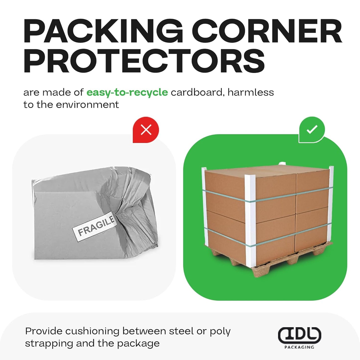 IDL Packaging Cardboard Edge Protector 2" x 2" x 9", Pack of 100 - V-Board Reinforced Cardboard Corners for Shipping - White Kraft Corner Protectors for Pallets - Recyclable and Eco-Friendly Material