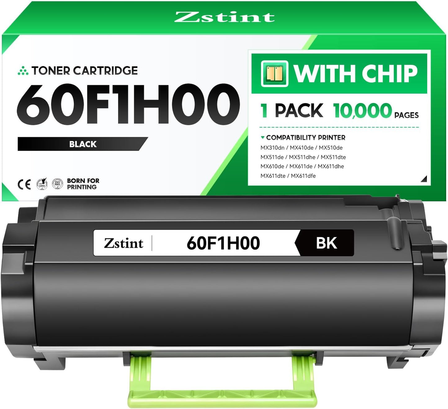 60F1H00 Black Toner Cartridge with chip 1-Pack Replacement Compatible with Lexmark MX310dn MX410de MX510de MX511de MX511dhe MX511dte MX610de MX611de MX611dhe MX611dte MX611dfe Laser Printer Ink Copier