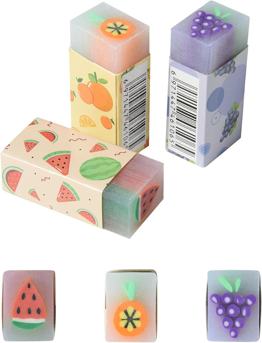 18Pcs Cute Fruit Erasers for Kids Bulk, Kawaii Fun Pencil Jelly Erasers for School Classroom Supplies Prize Gifts Party Favors