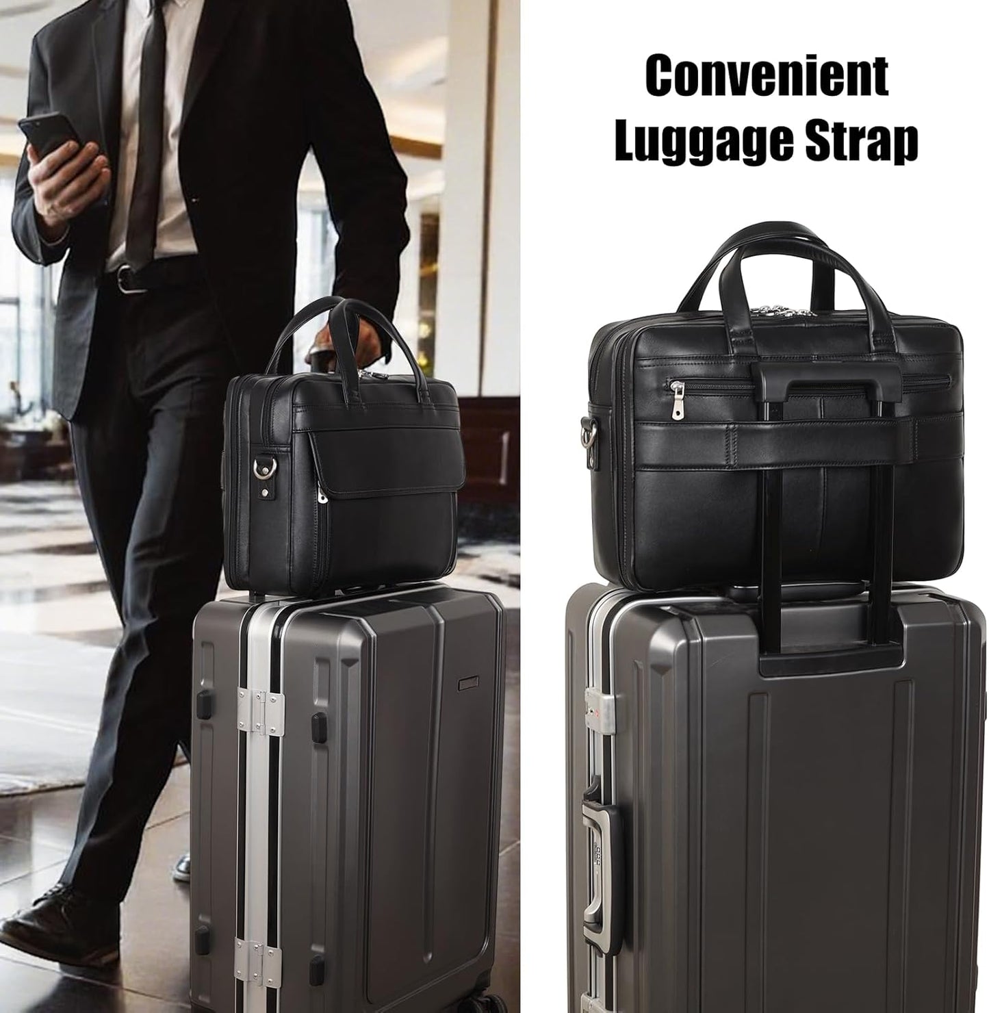 Masa Kawa Leather Briefcase for Men 15.6", 17" Laptop Computer Case Business Travel Work Messenger Cross Body Shoulder Bag