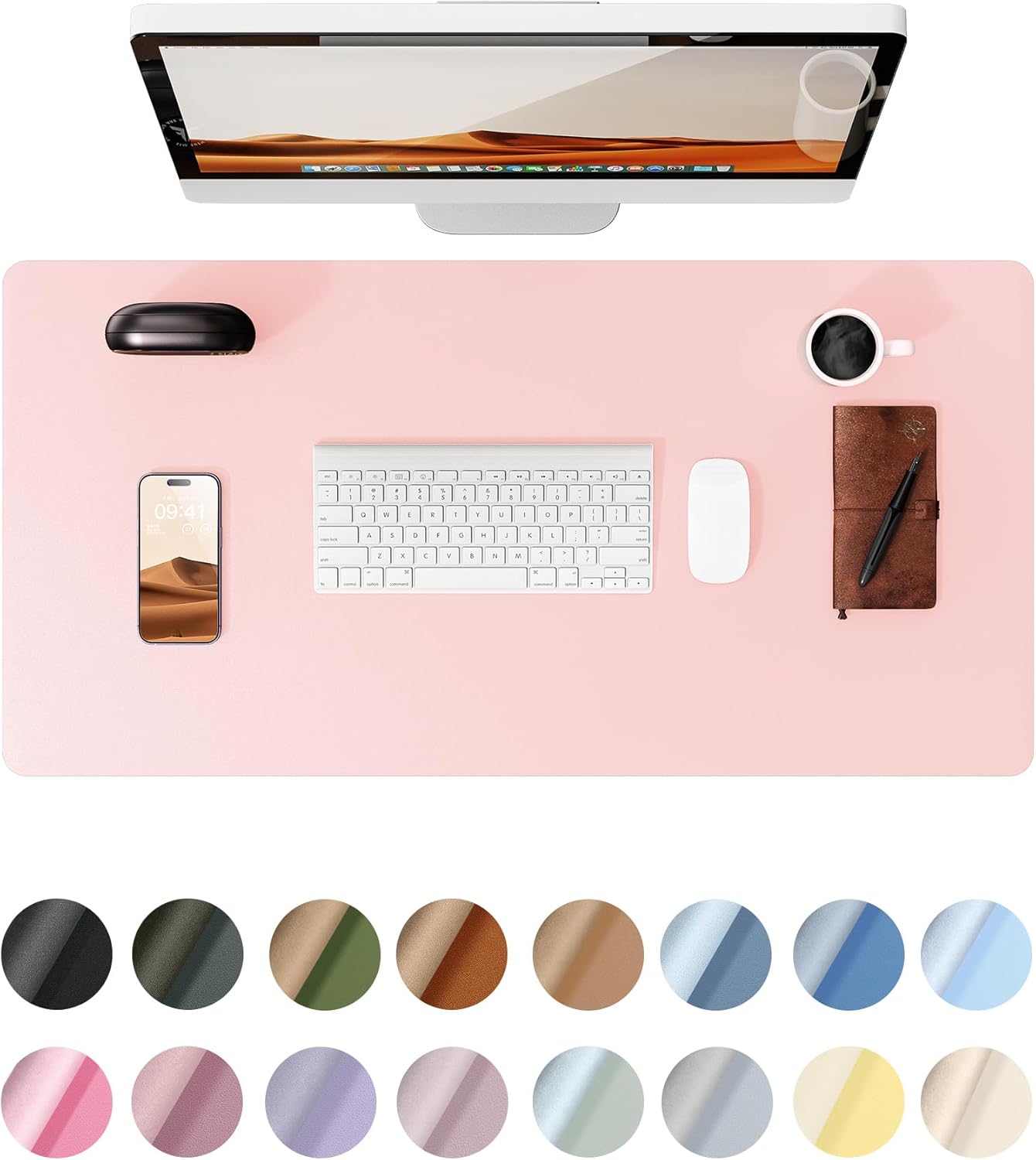 YSAGi Leather Desk Protector, Office Mat, Large Mouse Mat, Non-Slip PU Leather Blotter, Laptop Desk Pad, Waterproof Writing Pad for Office and Home (Light Pink, 31.5" x 15.8")