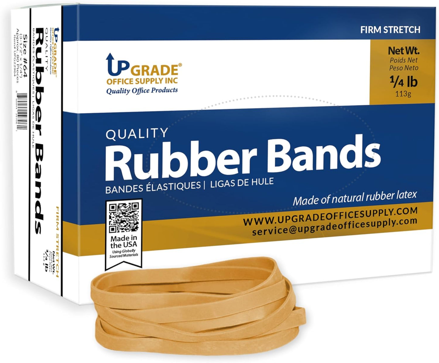 Upgrade Office Supply UPG22964 Rubber Bands, Size 64 (3-1/2 x 1/4), 80 Bands, 1/4 lb Box, USA
