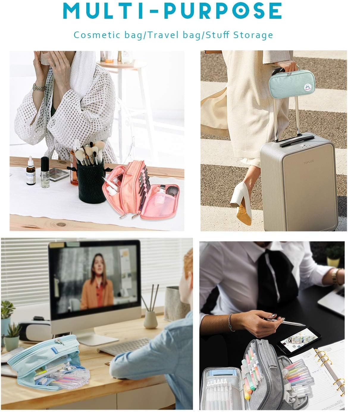 Pencil Case Pen Bag Holder Pouch Large Handle Big Capacity Desk Organizer Storage Marker Box Stationary Makeup Cosmetic Double Zippers for School Office Students Teen