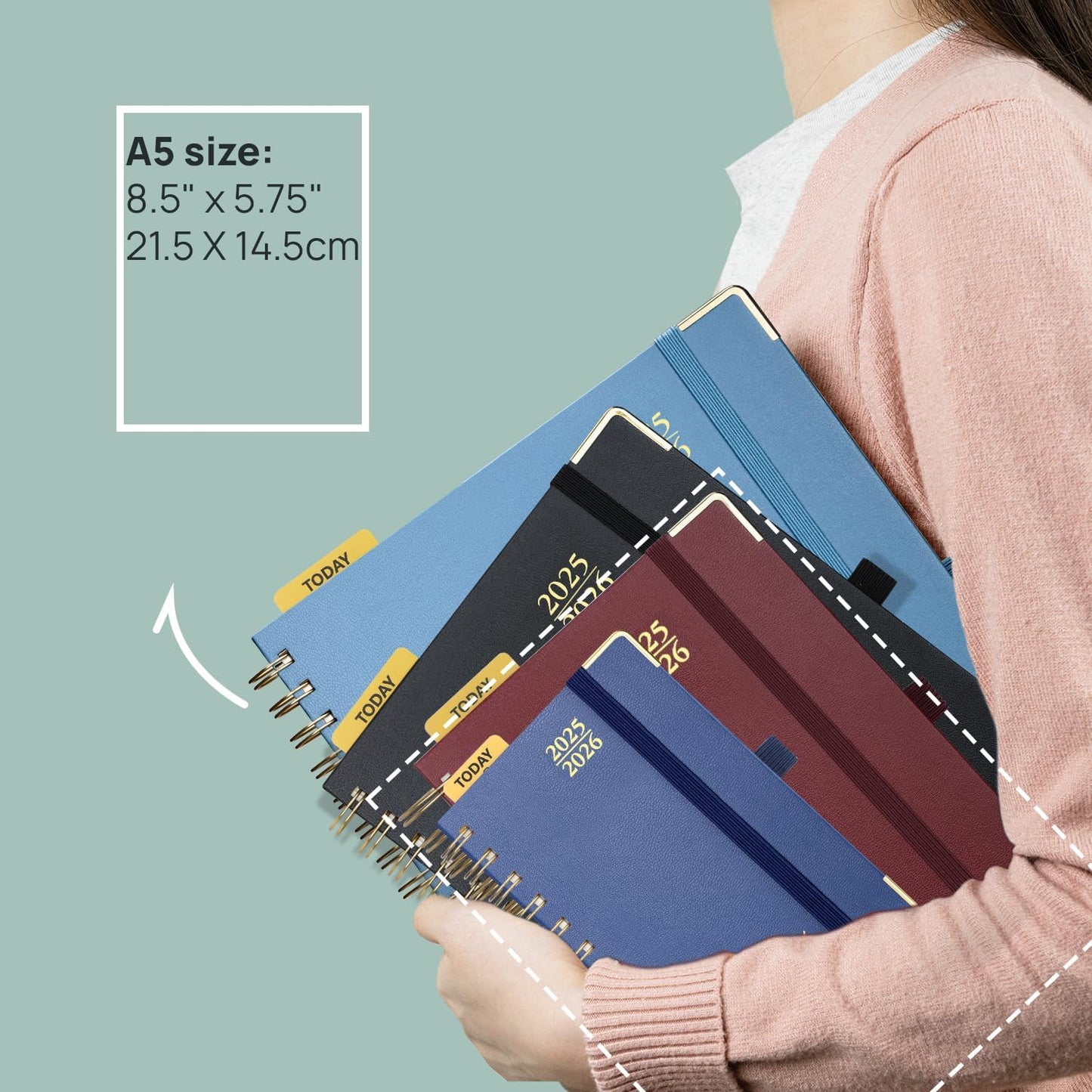 POPRUN Academic Daily Planner 2025-2026 One Page A Day - [5.75" x 8.5"- Spiral Hard Cover], Appointment Book (July 2025 - June 2026) with Monthly Calendar - Haze Blue